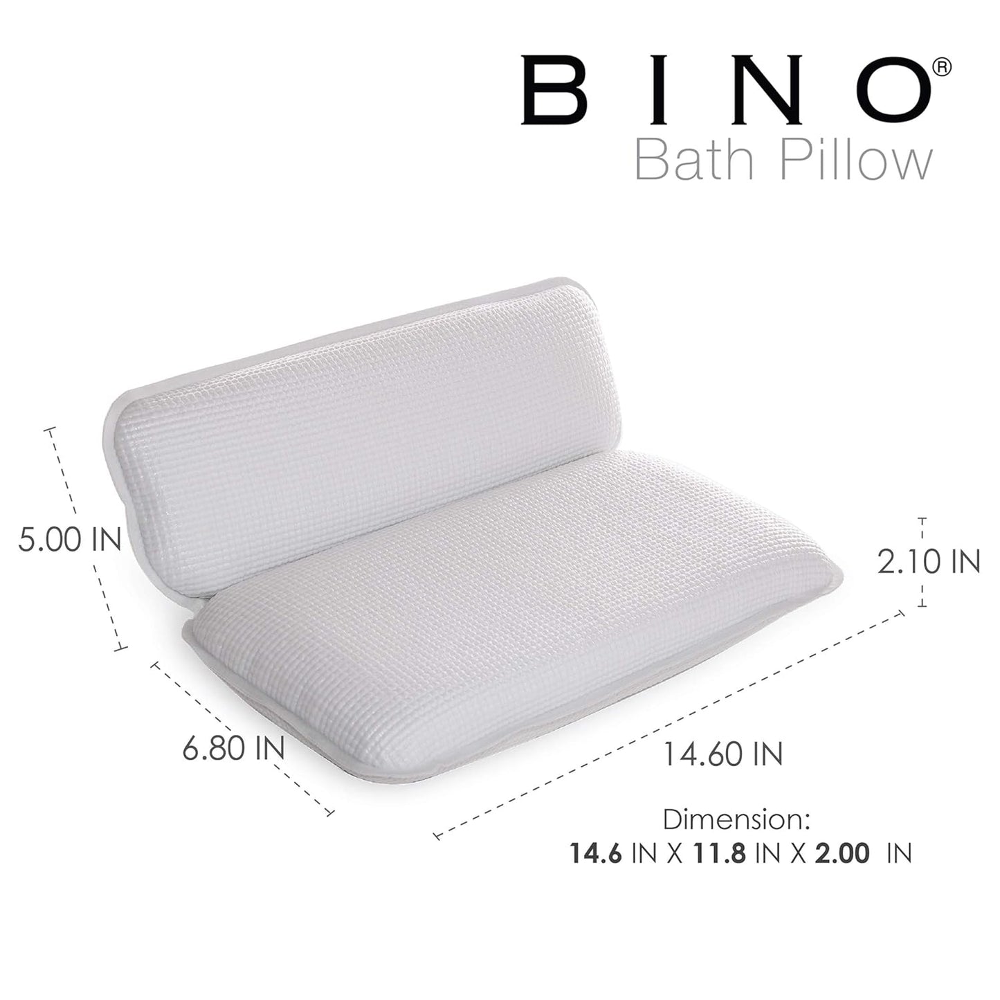 BINO Non-Slip Cushioned Bath Pillow with Suction Cups, White - Spa Pillow Bath Pillows for Tub Neck and Back Support Bathtub Pillows for Tub Accessories Set Rest