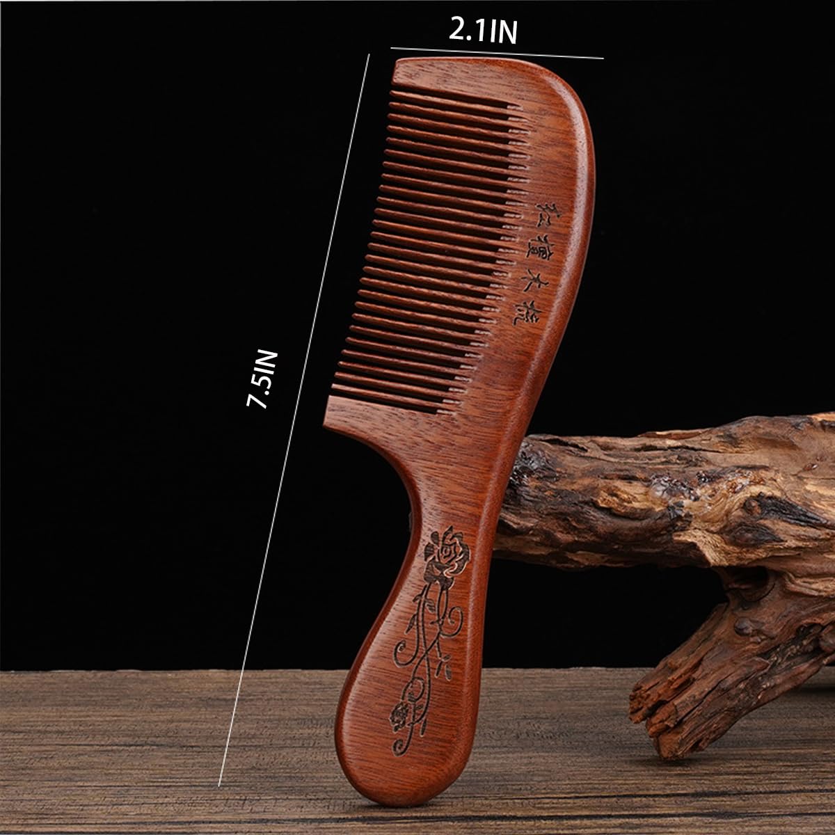 Wooden Hair Comb Set, Wide Tooth and Fine Tooth Detangling Combs, Brown, 2 Pack (One Size)