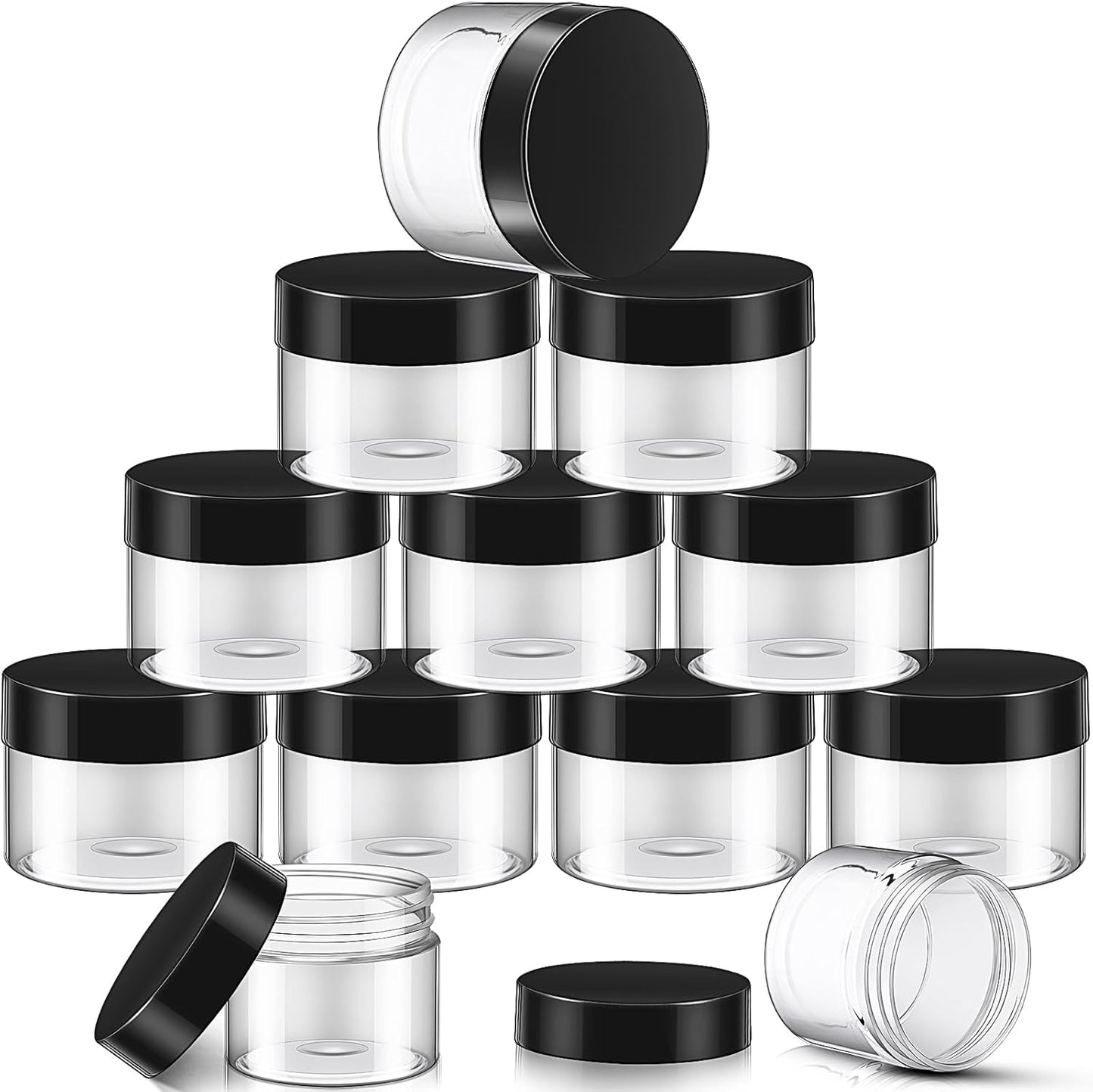SATINIOR 12 Pack 12 oz Plastic Container Jars with Lids Round Clear Travel Cosmetic Container Slime Jars for Toiletries, Lotion, Cream, Ointments, Makeup, Rhinestone, Samples, Kitchen Storage(Black)