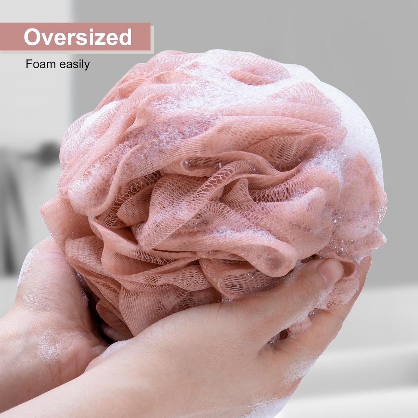 Loofah Sponge XXL-100g 4 Pack, Bath Sponge Soft Mesh Shower Puff Loofah for Men, Exfoliating Body Scrubber for Women, Shower Accessories (Cherry Red)