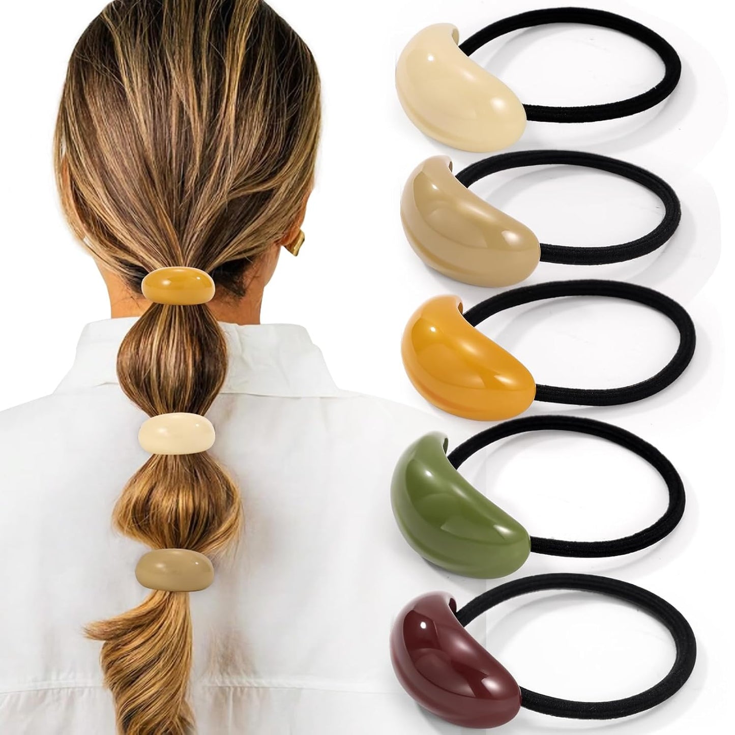 5PCS Hair Ties for Thick Hair, Elegant and Durable Geometric Design Hair Ties for Women, Hair Accessories Stretchy and Non-Damage Ponytail Holders