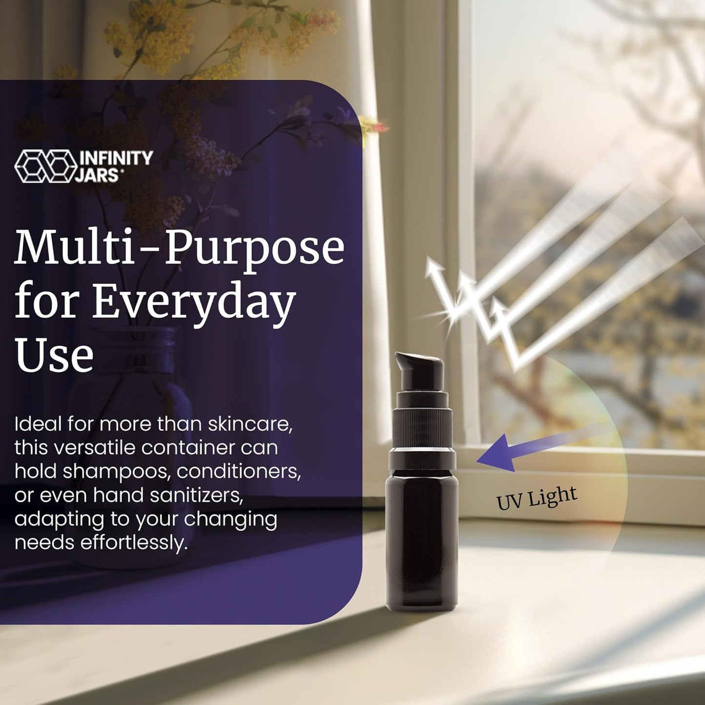 Infinity Jars 10 Ml (0.34 fl oz) Refillable Ultraviolet Black Glass Pump Bottles Leak-Proof Travel Containers for Toner, Sanitizer, Beard Oil, Hair Serum, Essential Oils 10-Pack