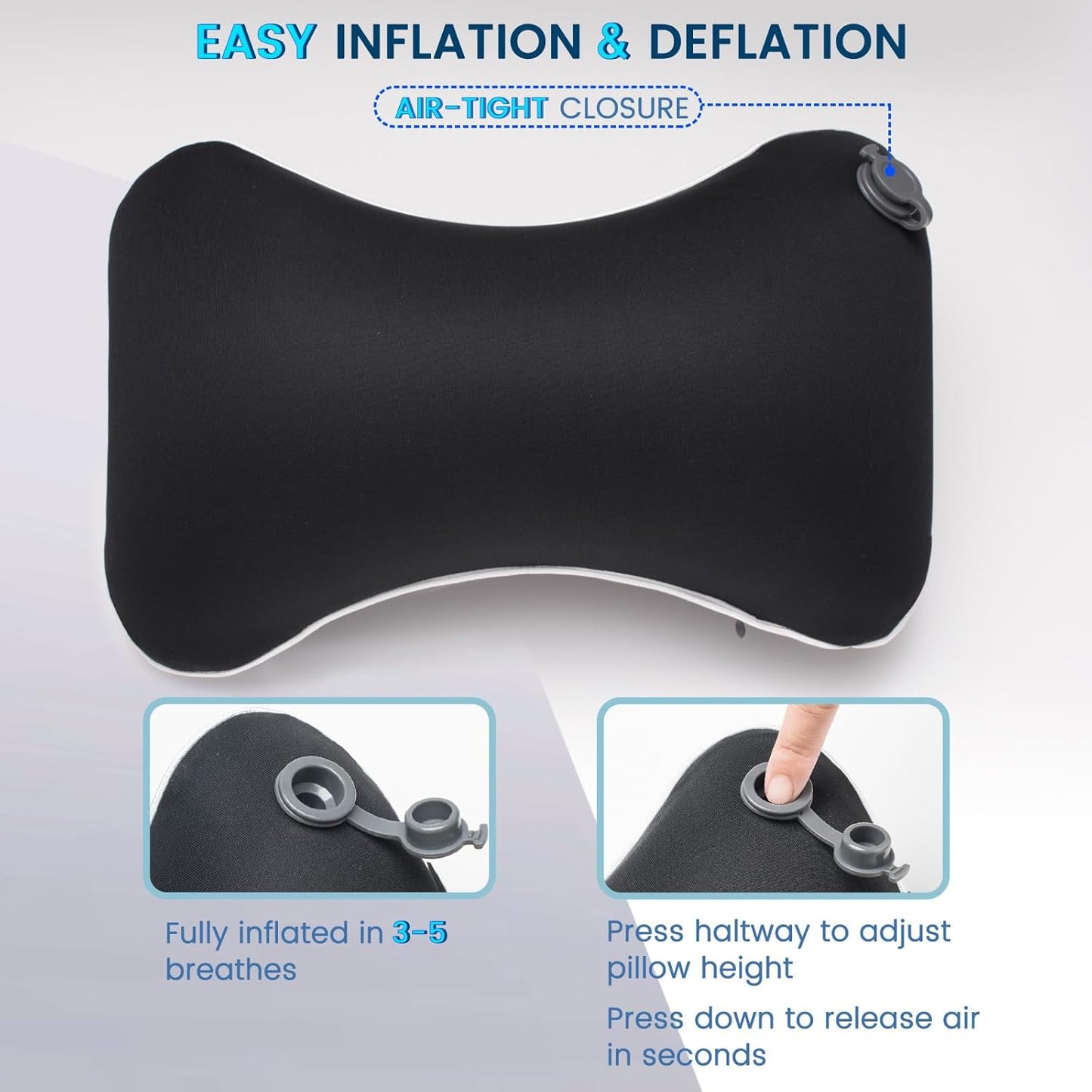 Inflatable Car Neck Pillow - 2 Pack Soft Headrest Car Pillow for Driving Seat with Adjustable Strap, Comfortable Ergonomic Design Neck Support and Breathable Washable Cover