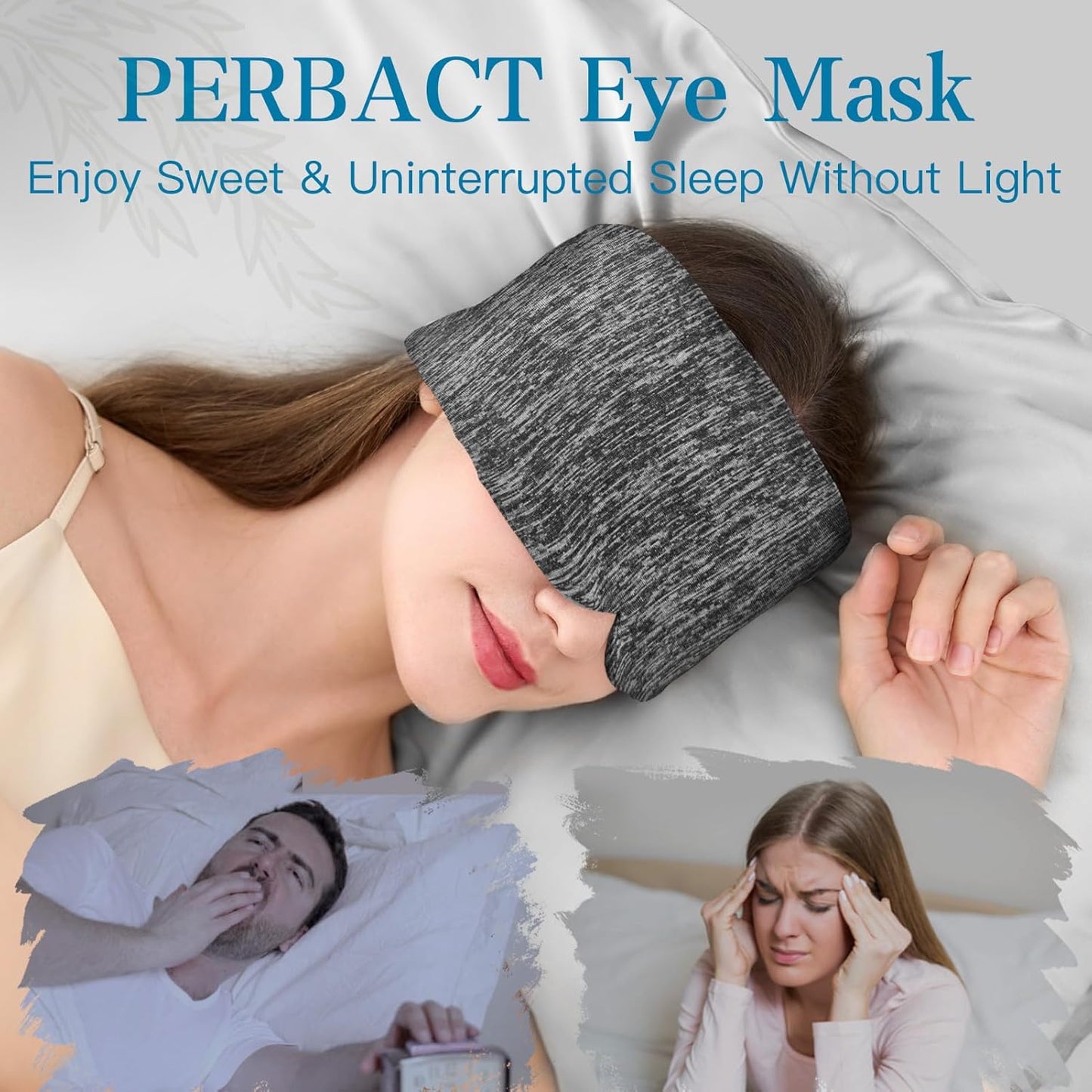 2 Pack Sleep Masks, Cooling Fabric Soothing Sleeping Mask for Side Sleeper, Large Size Adjustable Velcro Cool Eye Masks, No Gel, No Eye Cups, No Pressure (Khaki & Light Blue)