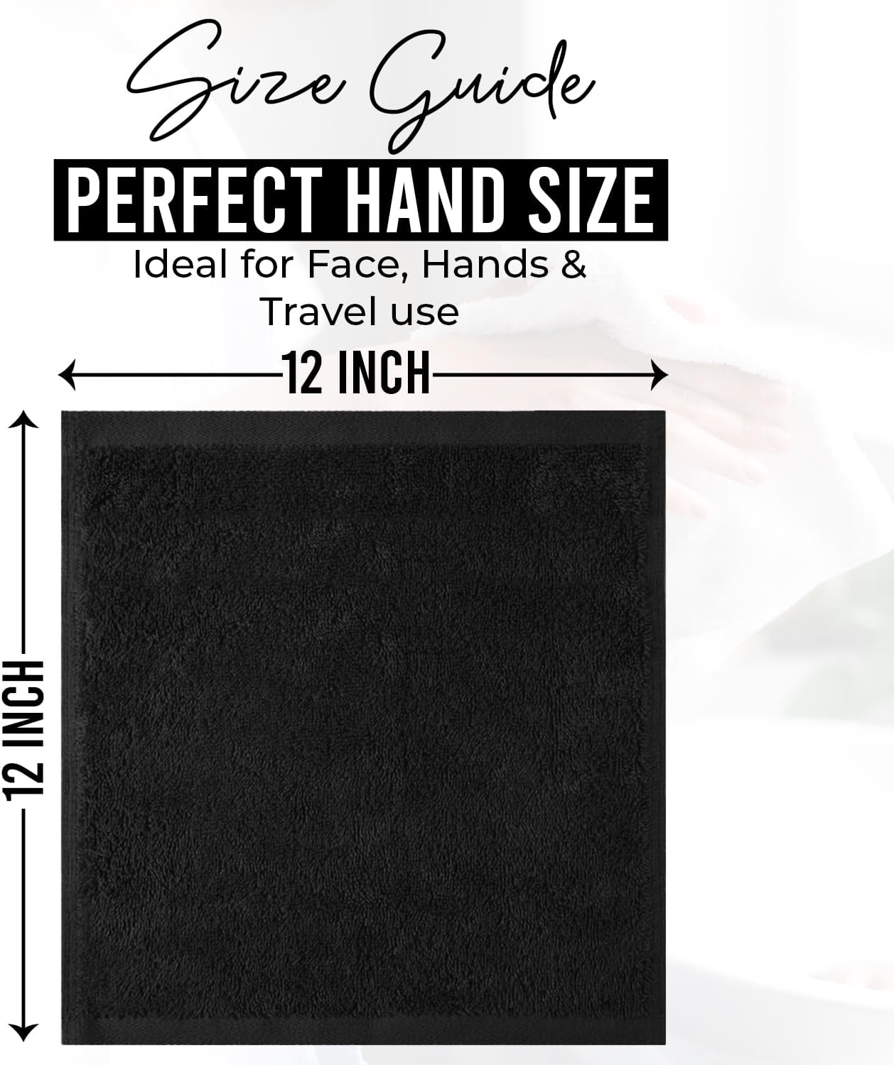 DAN RIVER 100% Cotton Wash Cloths 12 Pack [12x12] Soft & Absorbent washcloths for Showering, Gym, Hotels & Spa Perfect for Everyday Use Fingertip Towels, Black