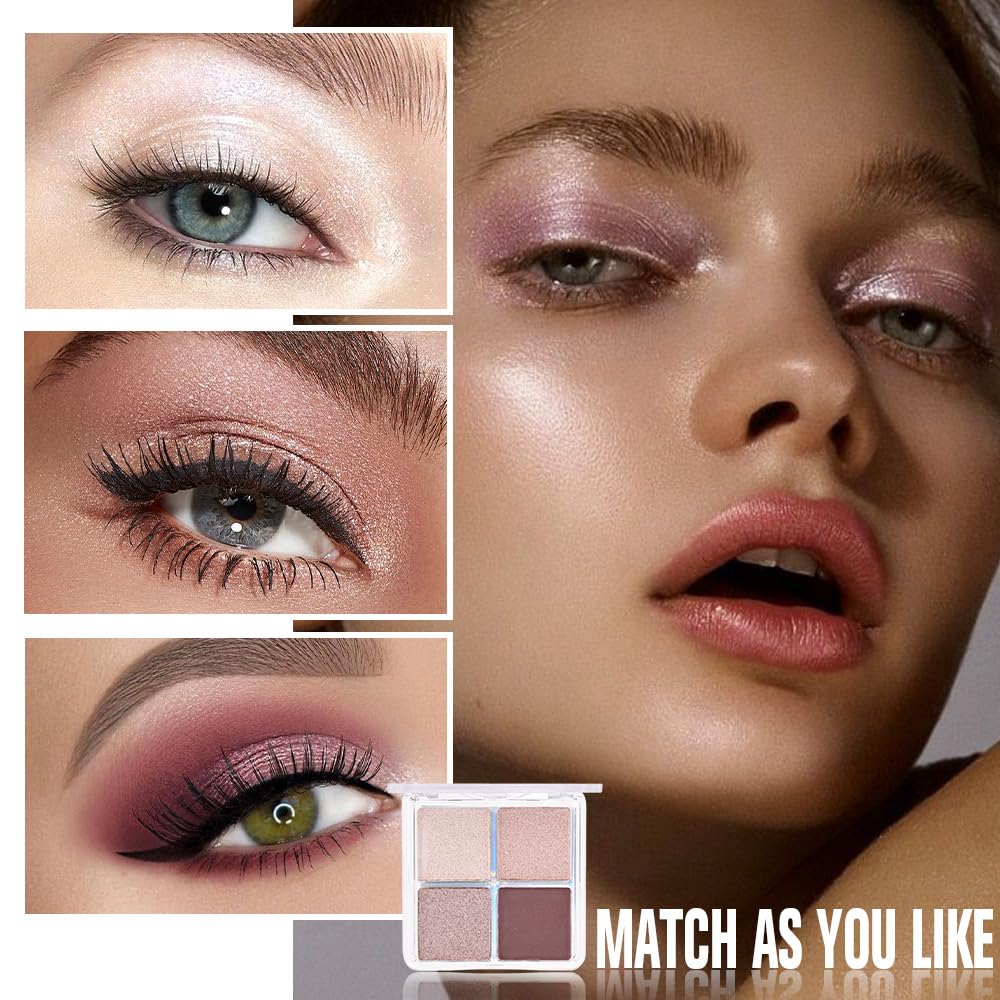 Kaely Powder Eyeshadow Quad, Pearl Mauve Glitter Shimmer Eyeshadow Palette Makeup, Neutral Eye Shadow Palette for Older Women Pigmented Waterproof, sombras para ojos, Blendable, Cruelty-free, 11