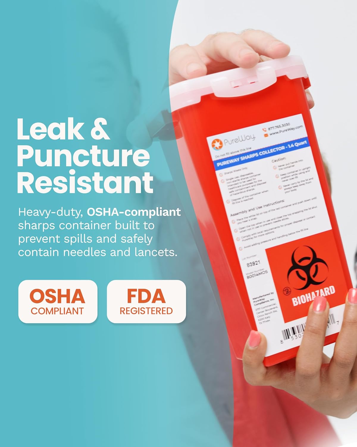 1.4 Quart MailBack Sharps Disposal Container – Secure Needle Box for Safe Medical Waste & Used Syringe Disposal | Sharps Container for Home Use, Travel, Clinics, and Professional Settings