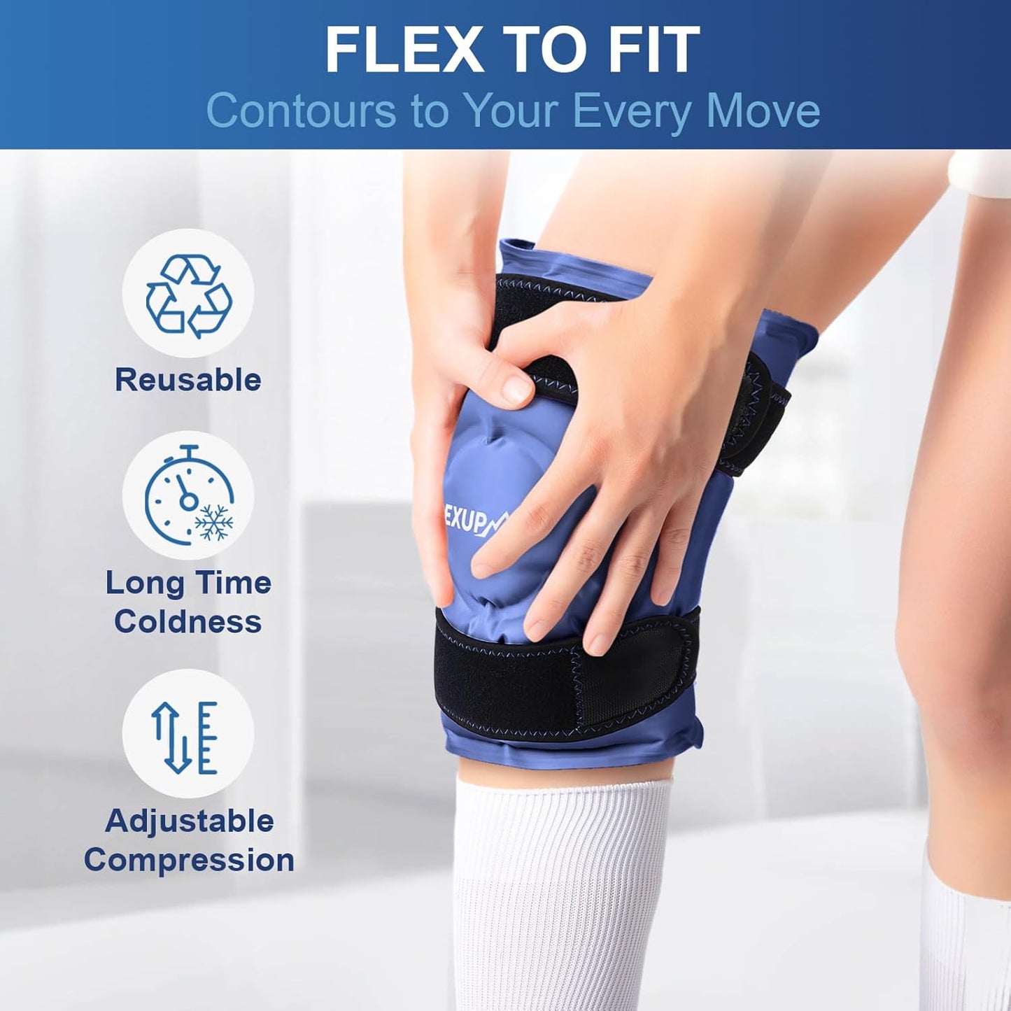 APEXUP Ice Pack for Knee Pain Relief, Large Reusable Wrap After Surgery, Flexible Gel Cold Pack for Injuries, Pain Relief for Back, Shoulder, Elbow, Ankle and Leg (Navy Blue, XXL, 2PK)