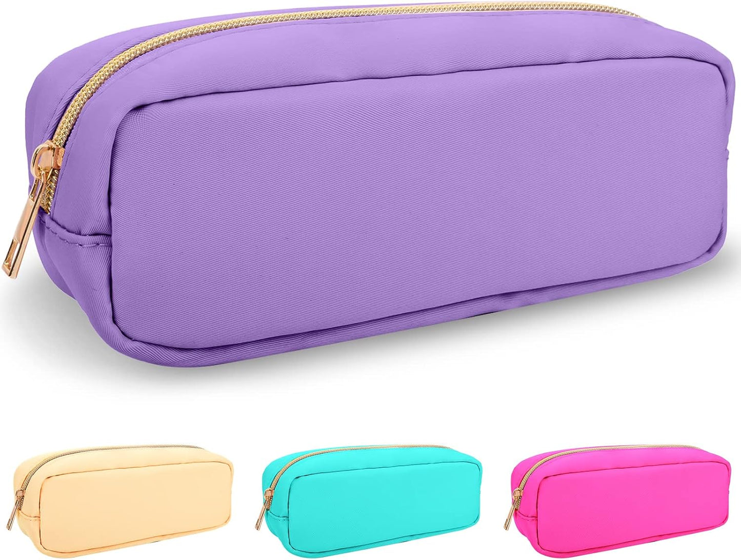 izuzta Nylon Small Makeup Bag Slim Pouch, Preppy Cute Makeup Brush Case Bag Cosmetic Zipper Pouch for Purse, Waterproof Travel Toiletry Bag Clutch Coin Pouch Makeup Organizer for Women Girls(Purple)