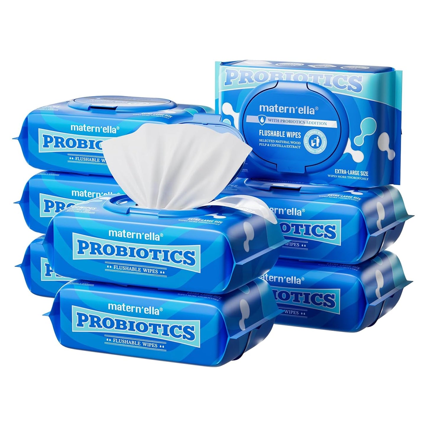 matern'ella Flushable Wipes Extra Large 8 Packs 640 Wipes Wet Wipes Corner-Connected Design Plant Based Fibers with Probiotics Fragrance Free Sewer Safe Butt Wipe Adult