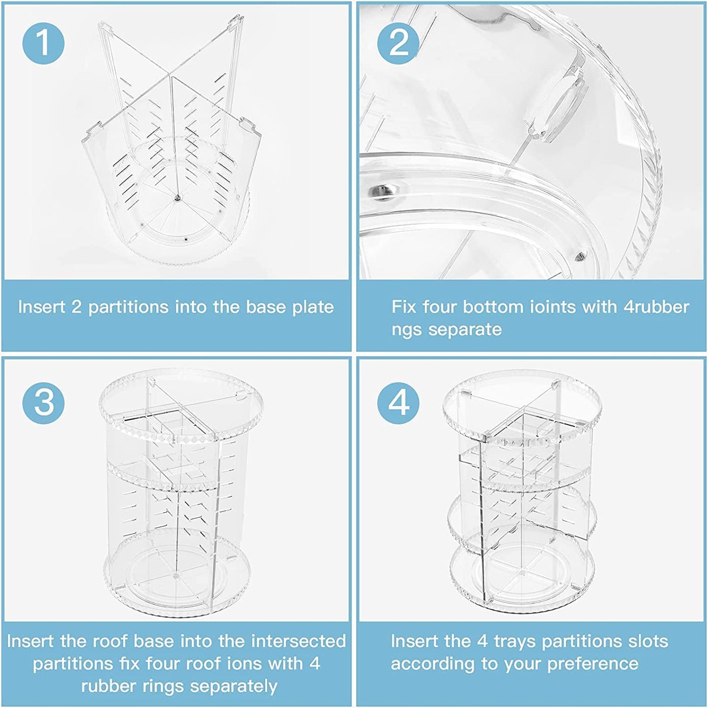 360 Degree Rotating Makeup Organizer,Large Capacity Make up Caddy Shelf,Acrylic Perfume Storage, Adjustable Skin Care Organisers for Dresser Tabletop and Bathroom, Clear (Diamond)