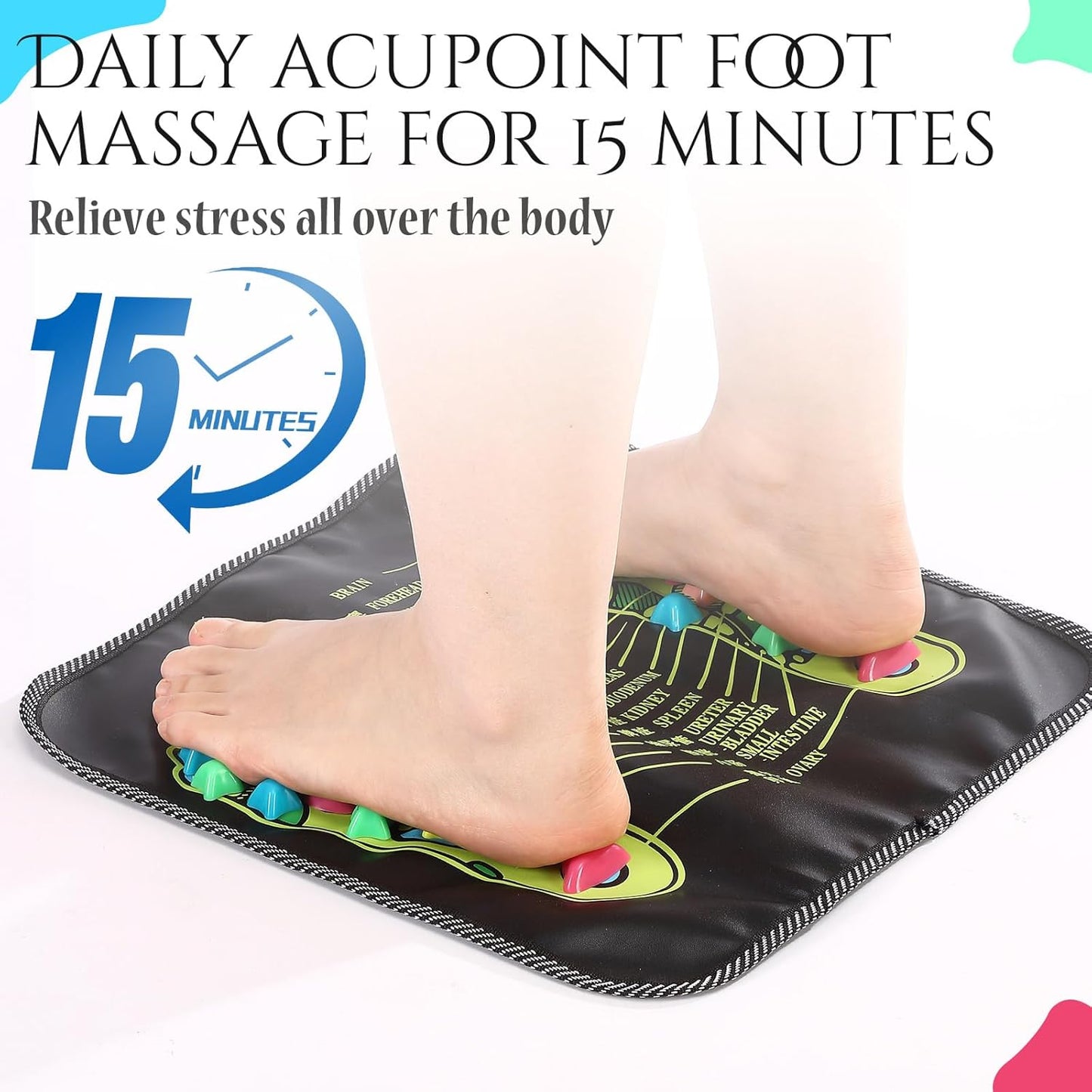 TrelaCo Foot Massage Mat Reflexology Walk Stone Road Foot Massage Acupoint Mat for Acupressure Relaxes for Long Sitting Elderly Students and Office Workers (13.78 x 13.78 Inches)