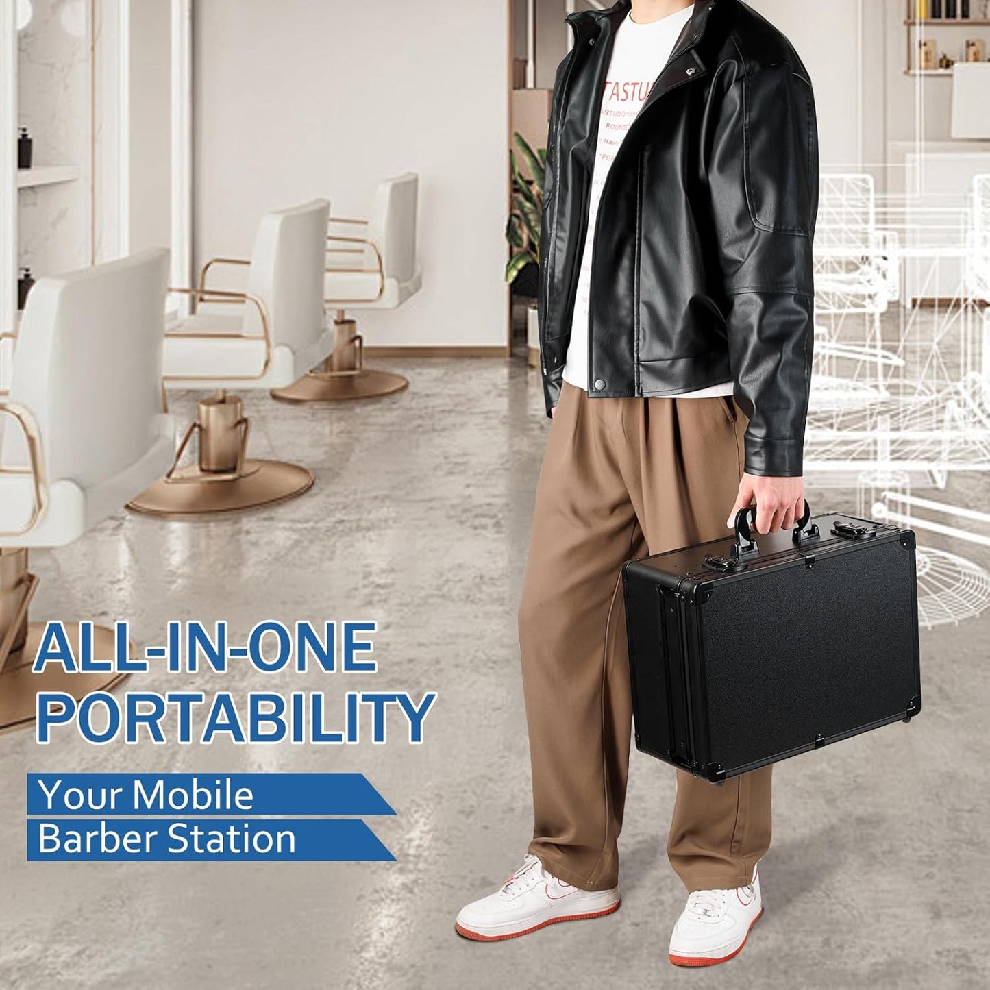 MoyRetty Professional Barber Case Portable Aluminum Organizer for Hair Stylists & Pet Groomers Hairdresser Tool Metal Buckle Box Organizer Traveling Suitcase (Simple)