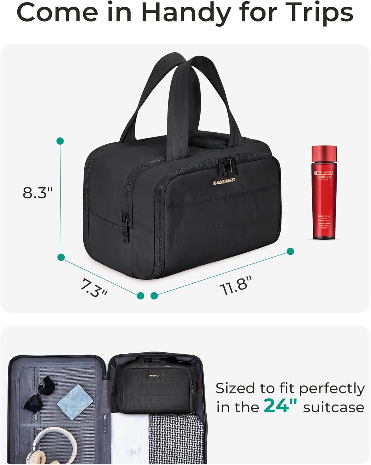 BAGSMART Travel Toiletry Bag, Puffy Toiletry Bag for Women, Wide-open toiletry bags for traveling, Large Travel Cosmetic Makeup Bag Organizer for Accessories,Toiletrie (Dark Purple)