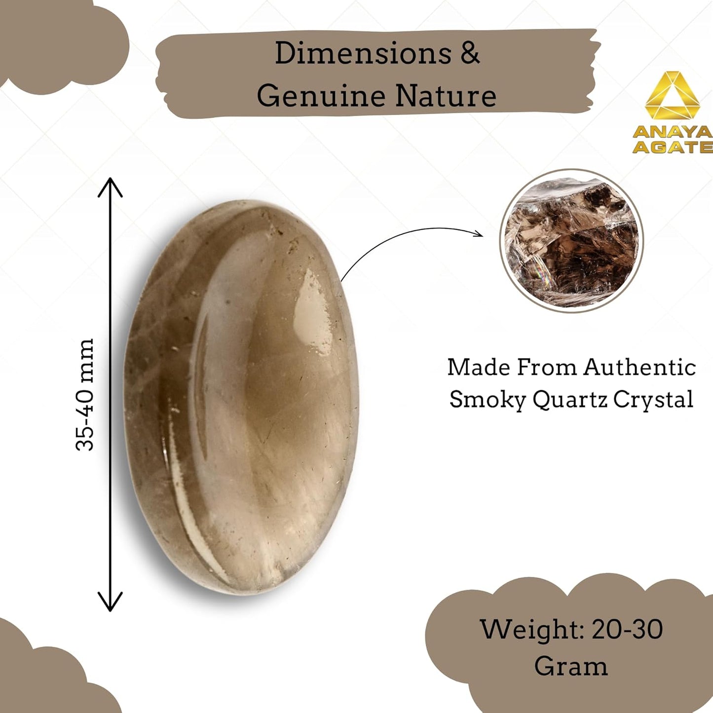 Smoky Quartz Worry Stones – Crystal Thumb Worry Stone for Anguish, Stress – Relaxing and Soothing Balance Stones for Meditation, Stress Relief – Healing Stones and Crystals for Men and Women