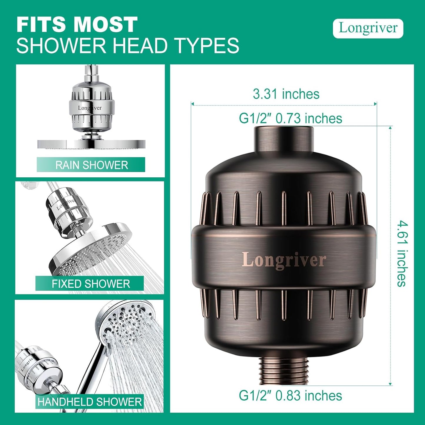 R7 Shower Filter High Put Shower Water Filter for Hard Water 99.99% Remove Chlorine, Shower Water Softener, Improve your skin and hair, Bathroom Fixture Hardware Parts, Oil Rubbed Bronze, 2 Pack