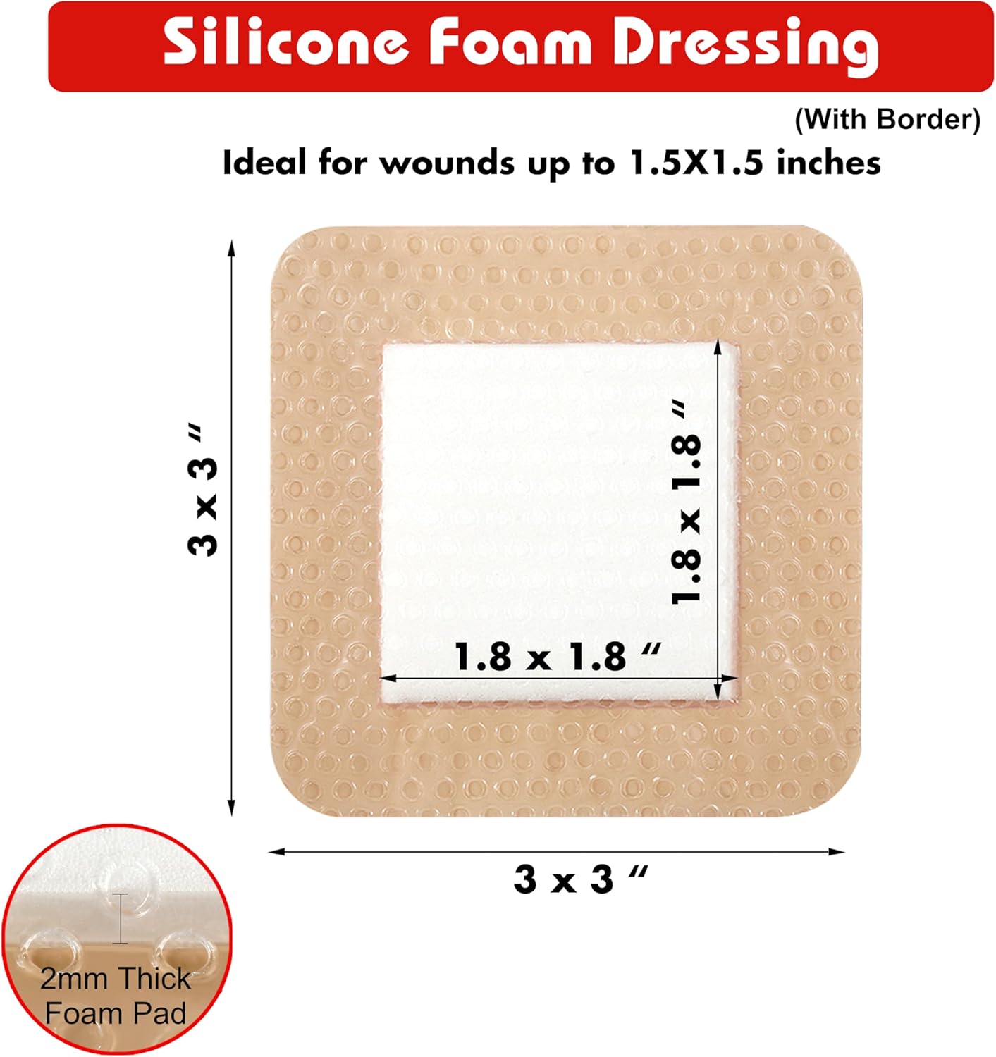 FRESINIDER Silicone Foam Dressing with Adhesive Border – Wound Dressing Bandage – Silicone Foam Pad – Pack of 20 – 3 x 3 Inches Large Waterproof Bandages – Self Adhesive Wound Care and Dressings