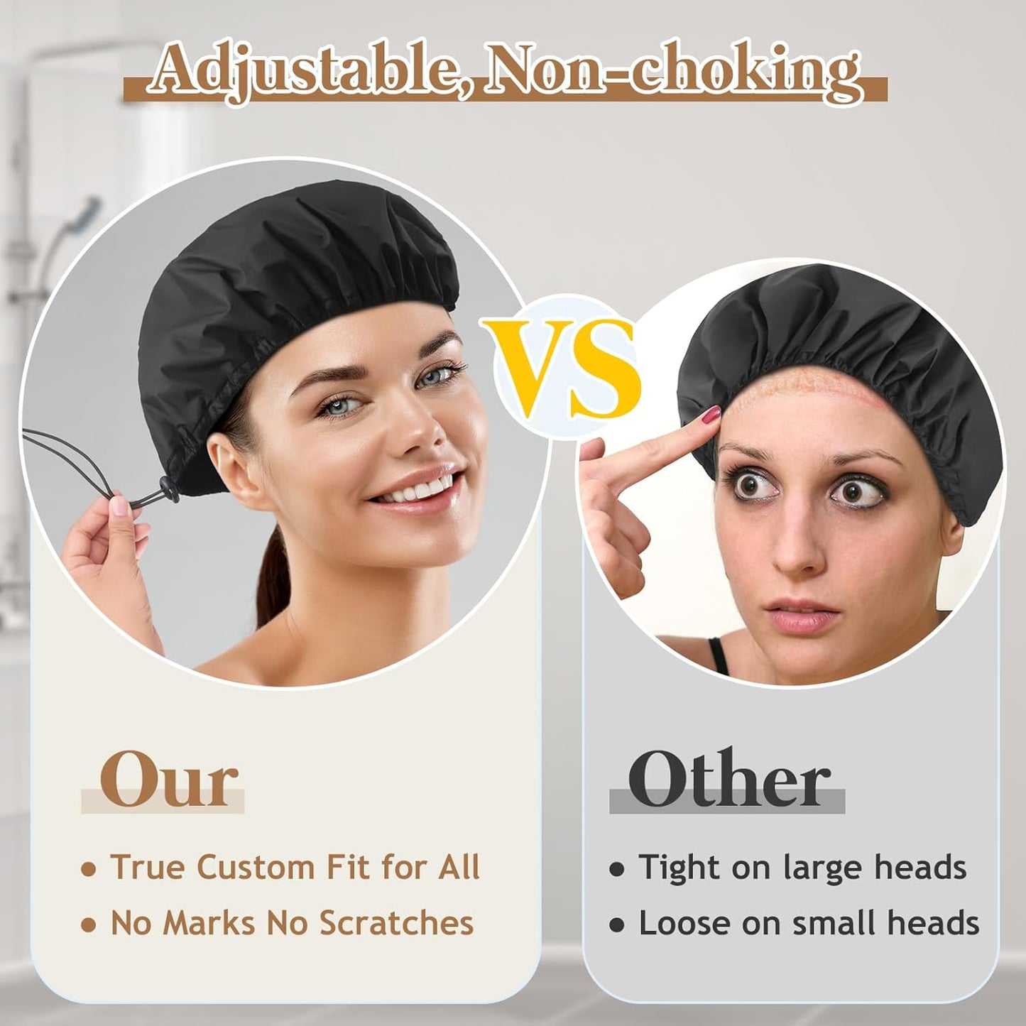 2 Pcs 15" XL Extra Large Terry Lined Shower Cap, Adjustable Dual Waterproof Shower Cap for Women Reusable Soft Hair Cap Bath Cap for Long Braids, Thick Hair, Locs, Curly Hair