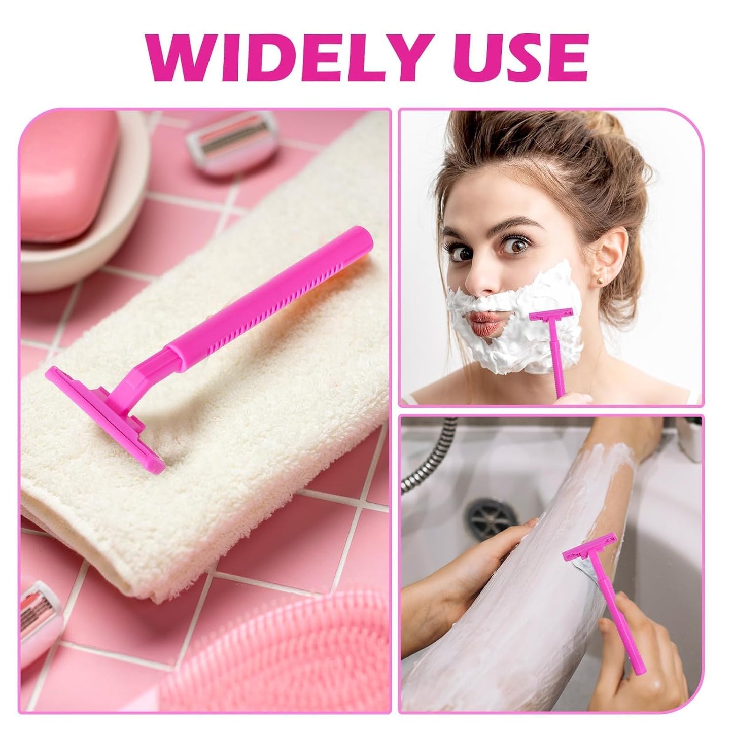 120 Pack Disposable Twin Blade Razors Individually Wrapped, Clear Safety Cap， Multipurpose Portable Shave Razor for Man Woman Bathing Hotel Travel (Pink)
