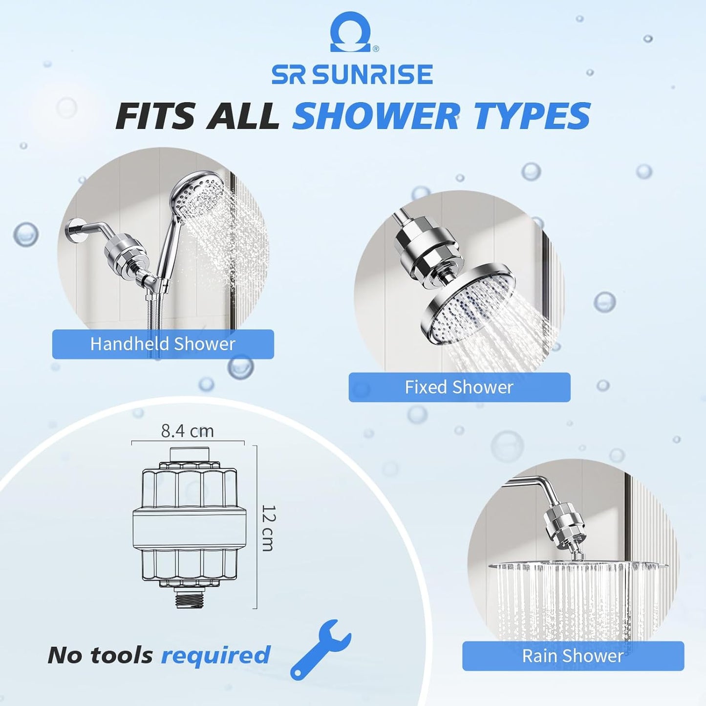 20-Stage Shower Filter-Shower Head Filter for Hard Water, with 1 Replaceable Cartridges, High Output Shower Water Filter for Removing Chlorine and fluoride, Polished Chrome