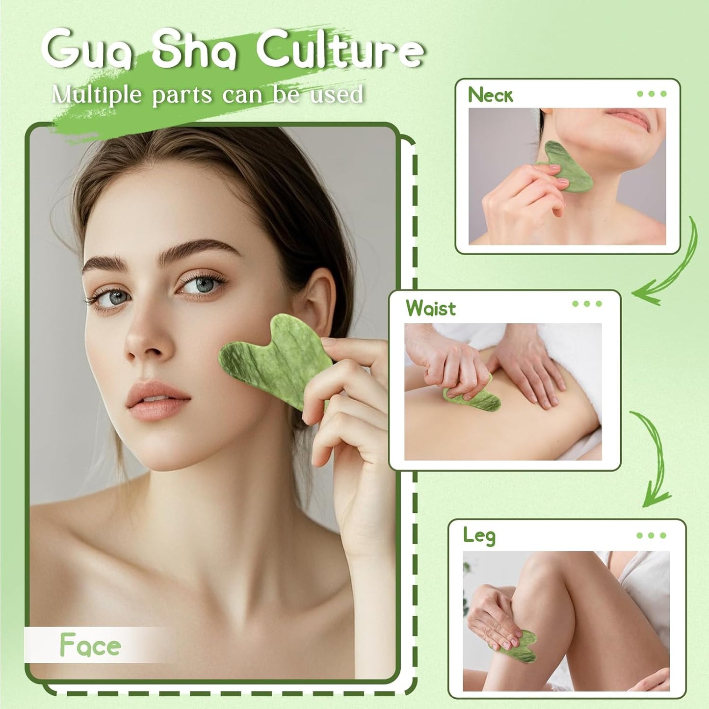 Flagest Gua Sha Facial Tools, Jade Stone Guasha Tool for Face Body, Facial Massage Tool for Jawline Sculpting and Puffiness Reducing, Skin Care Tools for Men Women