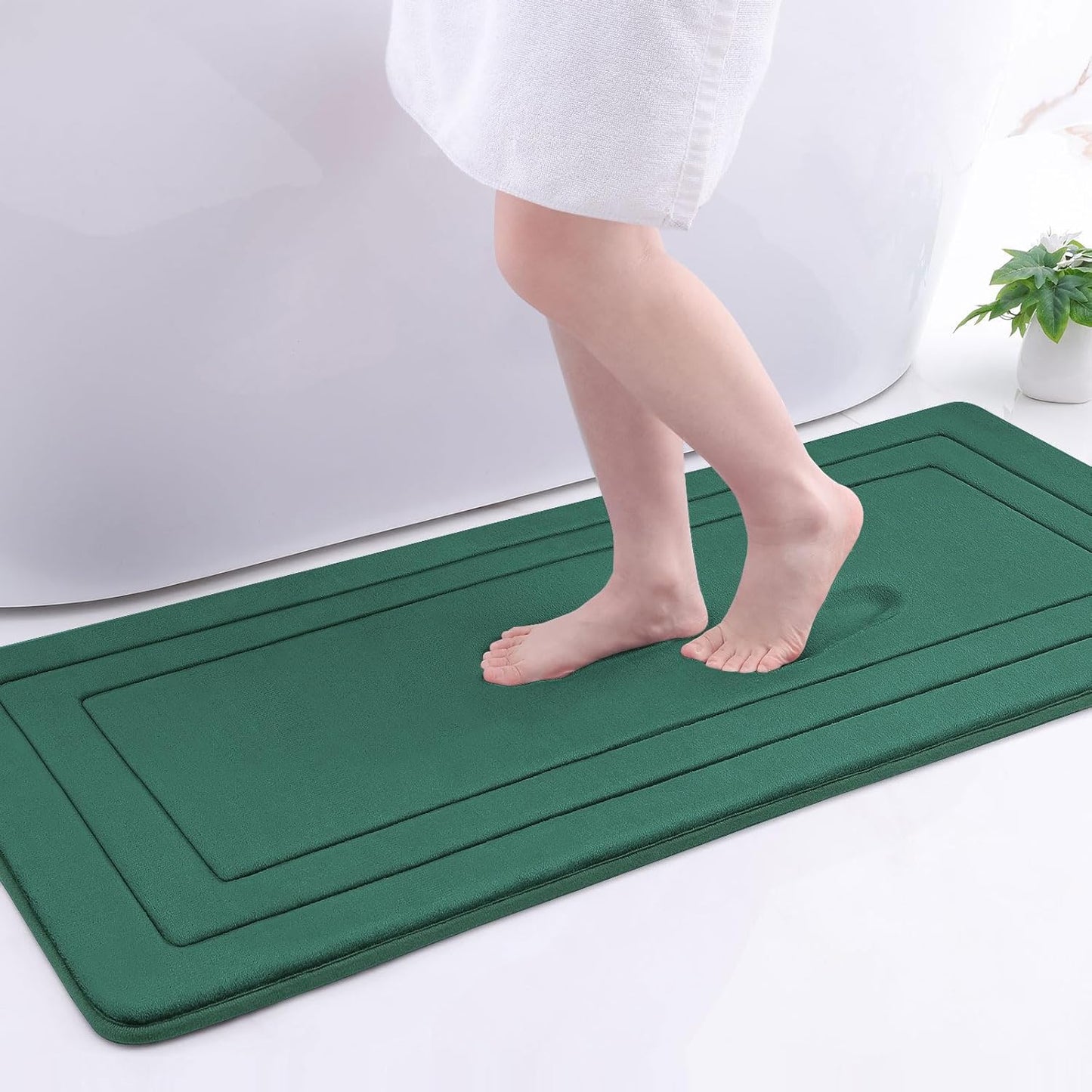 Arotive Memory Foam Bathroom Rug Mat 47x17, Ultra Soft and Absorbent Bath Mat, Machine Wash Dry, Comfortable Bath Rug Carpet for Bathroom Floor, Tub and Shower, Dark Green