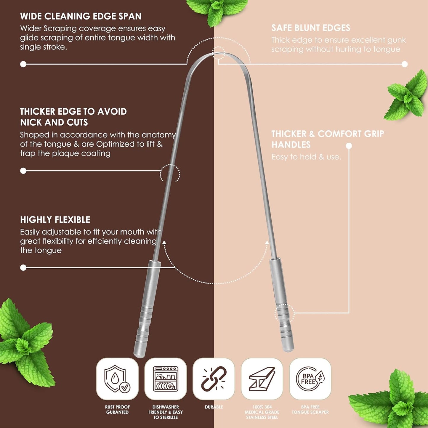 TruLife Tongue Scraper Tongue Cleaner Surgical Grade Stainless Steel (2 Pack), Reduce Bad Breath (Travel Cases Included), Metal Tongue Cleaner, Tongue Scraper for Fresher Breath & Easy to Use