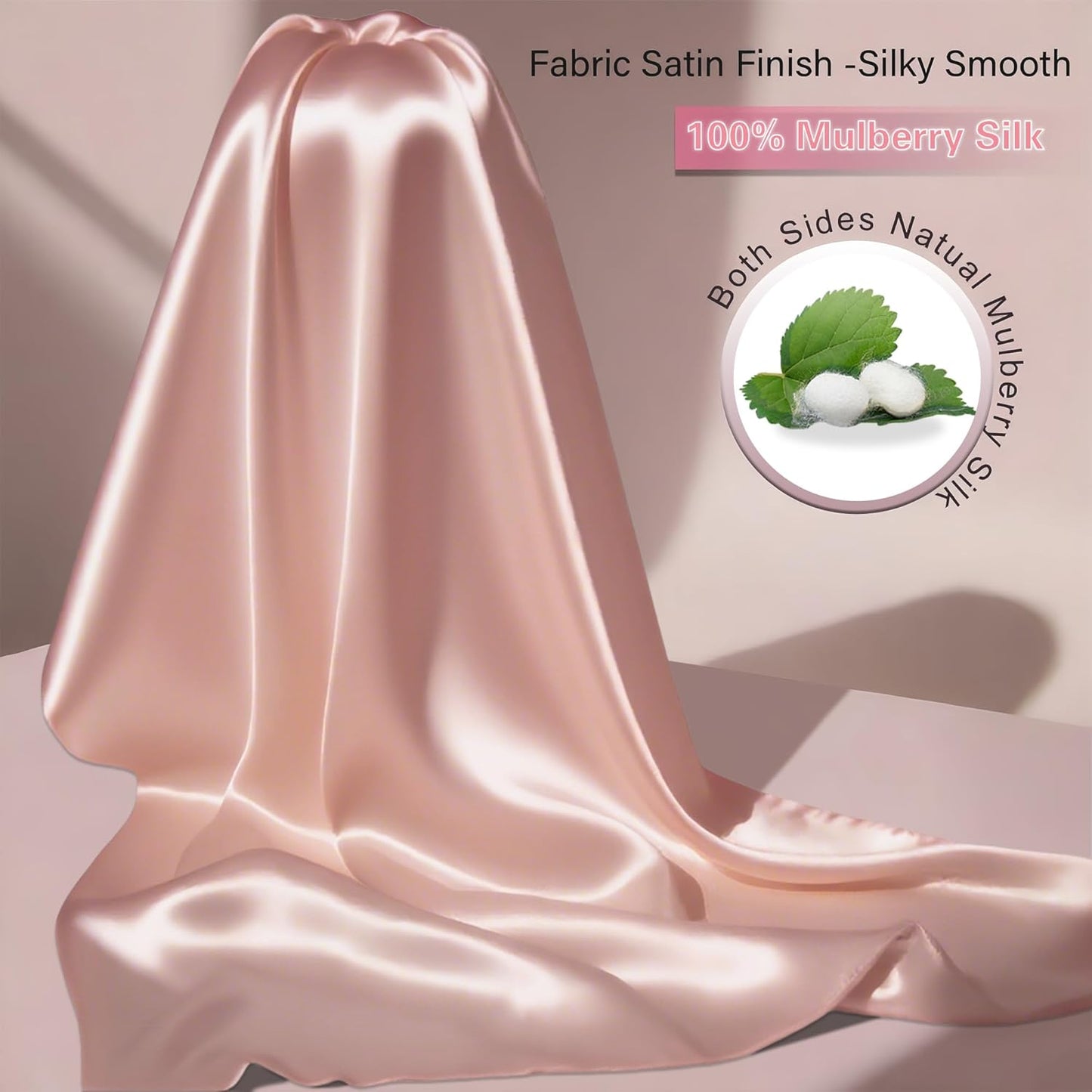 Mulberry Silk Pillow Cases with Zipper, Ultra Smooth Soft Breathable Cooling Pillow Cases for Hot Sleepers, Silk Satin Pillowcase for Hair and Skin, Gifts for Women (Pink, Queen Size, 1 Pack)