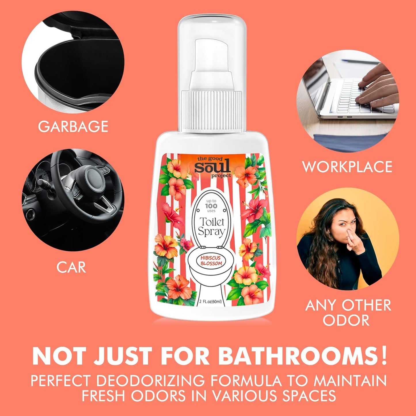 Toilet Spray, Hibiscus Blossom, Bathroom Toilet Odor Eliminator, Air Freshener for Home, 2 Fl Oz Each Pocket Travel Size(2 Pack)