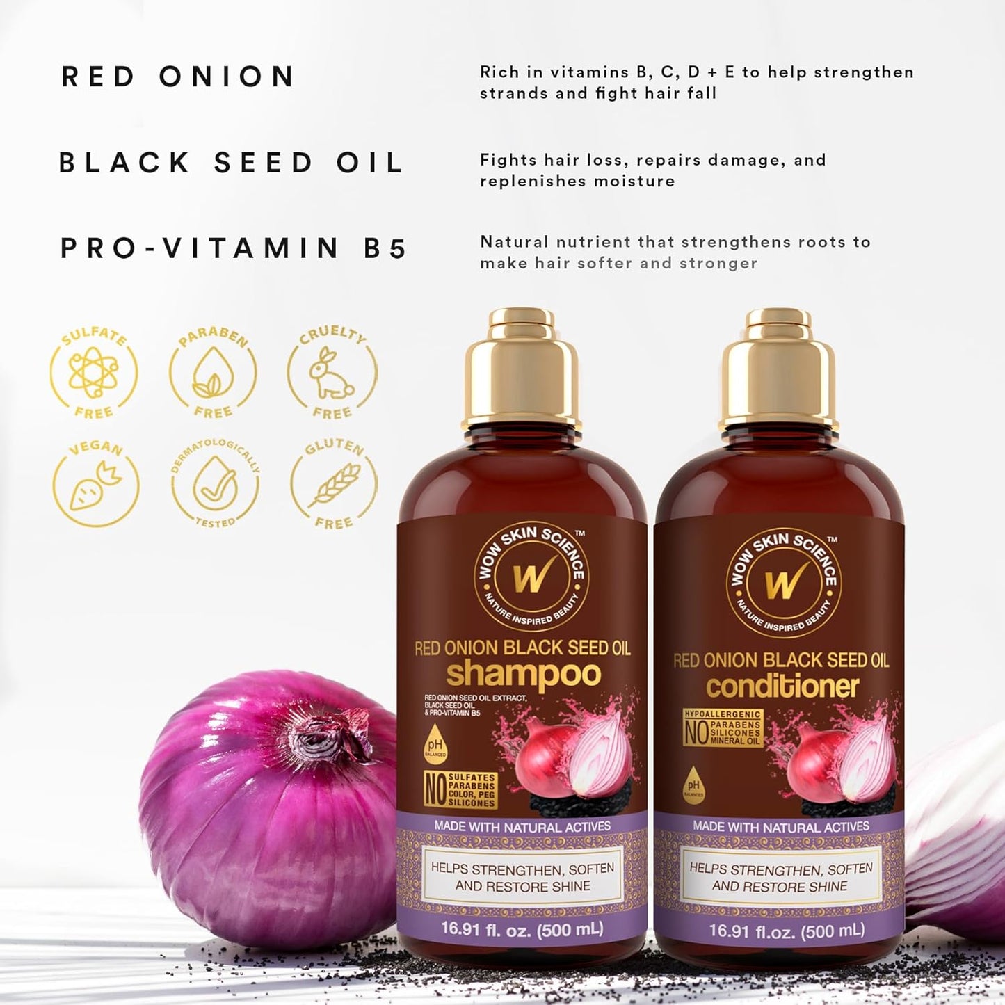 WOW Skin Science Red Onion Black Seed Shampoo & Conditioner Duo 16.9 oz