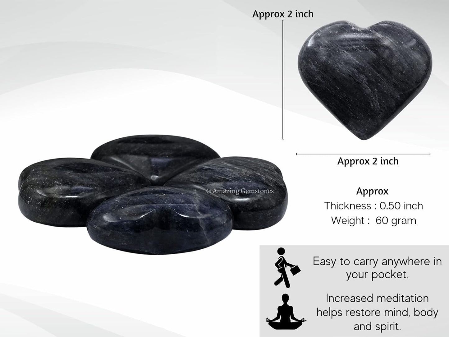 Amazing Gemstone Blue Aventurine Crystal Heart Palm Stone - Pocket Massage Worry Stone for Natural Body Chakra Balancing, Reiki Healing and Crystal Grid