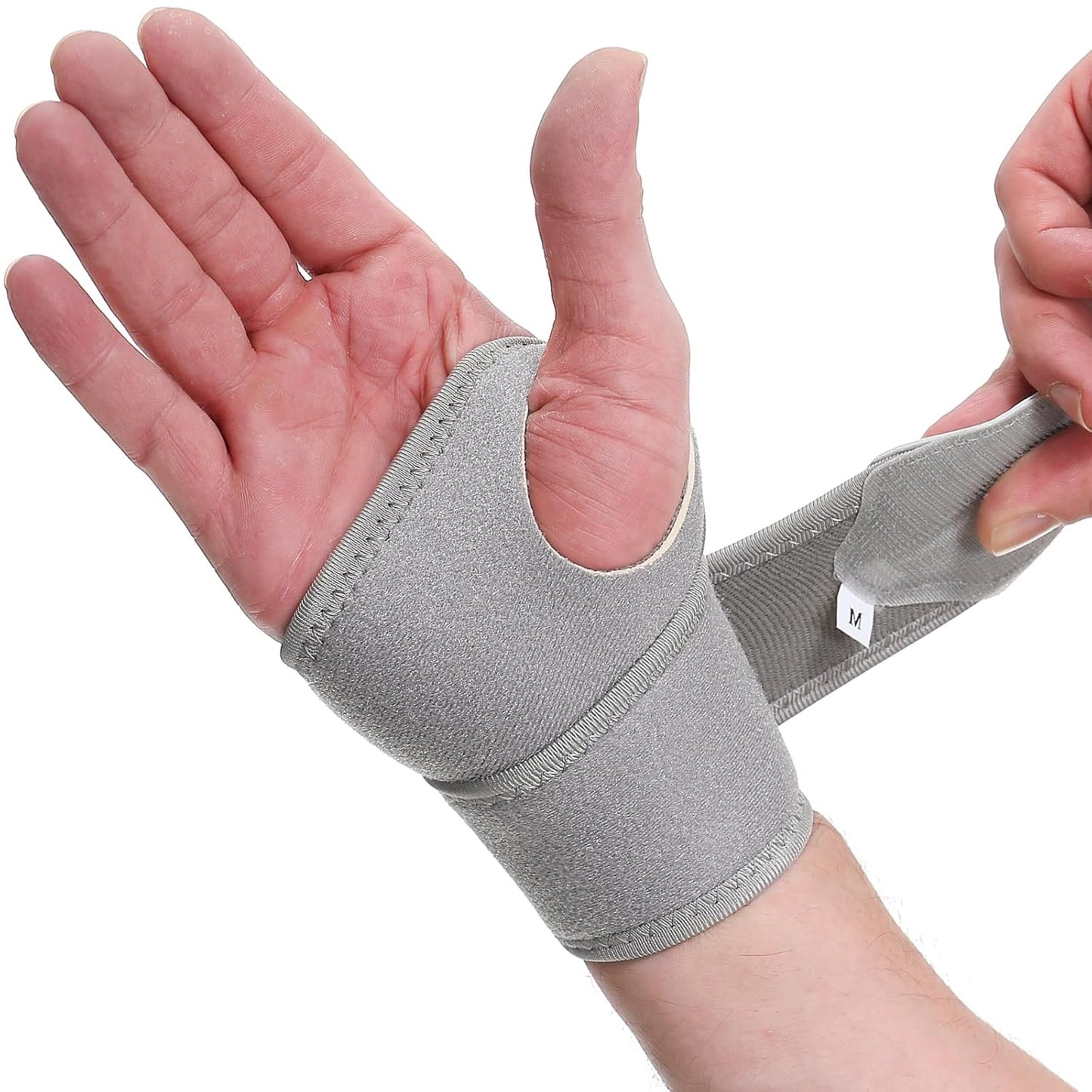 NeoTech Care Wrist Band - Elastic & Breathable Fabric - Adjustable Compression Strap - Men, Women, Right or Left - Support Wrap for Protection or Sports (Gray Color, Size S, 1 Unit)