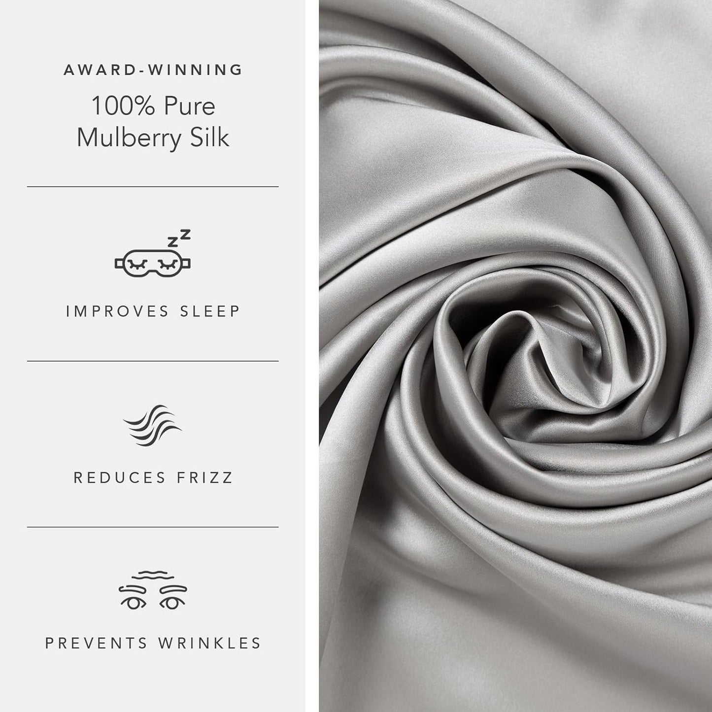 Fishers Finery 25mm 100% Pure Mulberry Silk Pillowcase 2 Pack (Silver Queen 2 Pack)