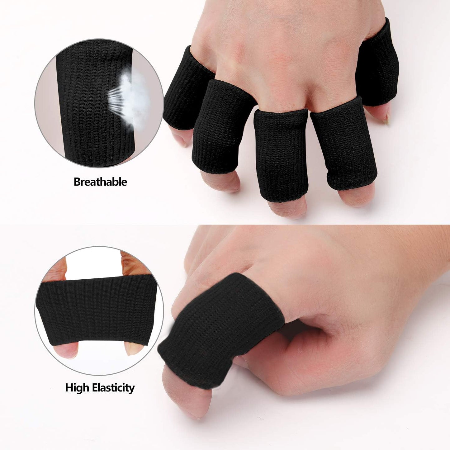 20 Pieces Finger Compression Sleeves Elastic Finger Protectors Thumb Splint Brace for Arthritis Pain Relief, Trigger Finger, Sport (Black)