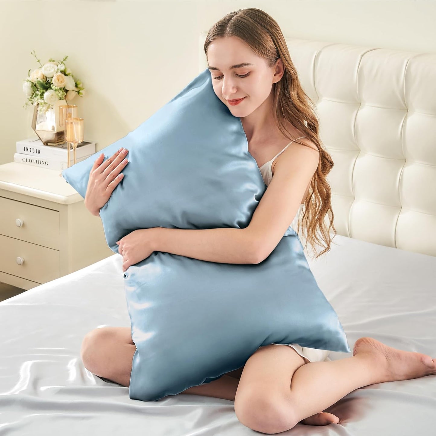 INFIIXSO Mulberry Silk Pillowcase for Hair and Skin, Silk Pillow Cases King Size with Hidden Zipper 20x40 Inches, Extraordinary Smooth and Soft Cooling Pillow Cases for Hot Sleepers(Airy blue, 1 Pack)