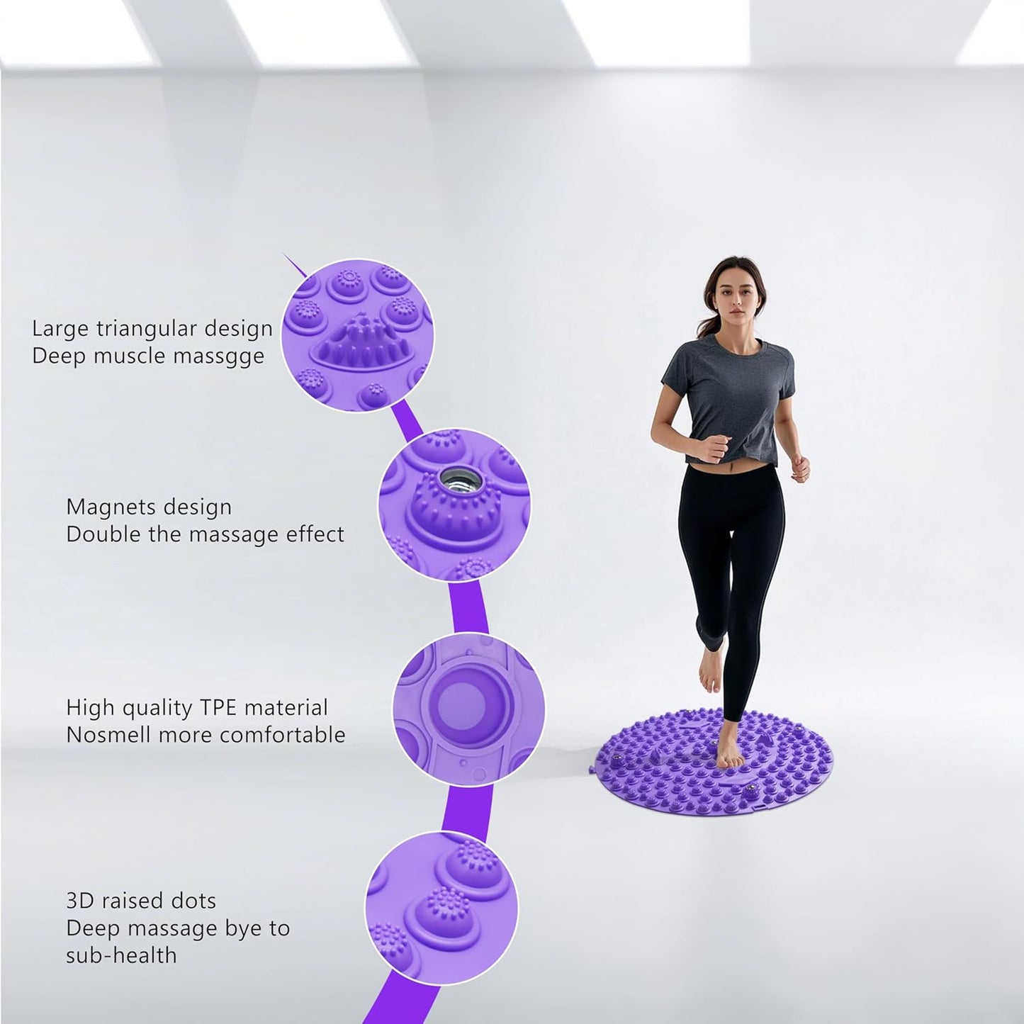 Multi-Purpose Foot Massage Mat with Reflexology Nodes & Magnetic Therapy, Relieve Stress, Improve Circulation, and Enhance Relaxation (Purple)