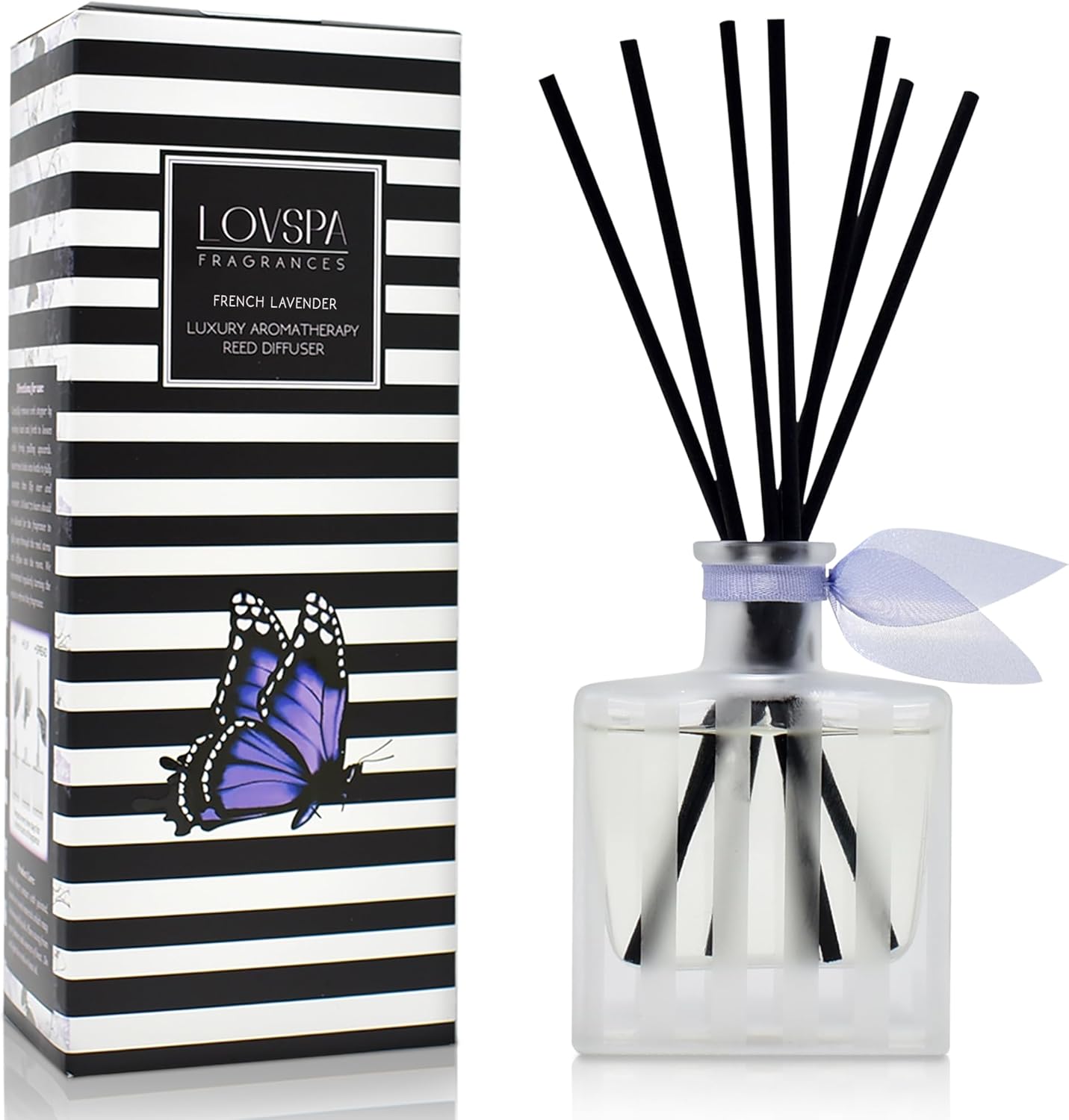 LOVSPA Reed Diffuser Set, French Lavender Scented Oil Diffuser with Sticks, Home Fragrance Accessories for Bathroom Shelf Decor, Aroma Diffusers for Home or Office Desk, USA Made