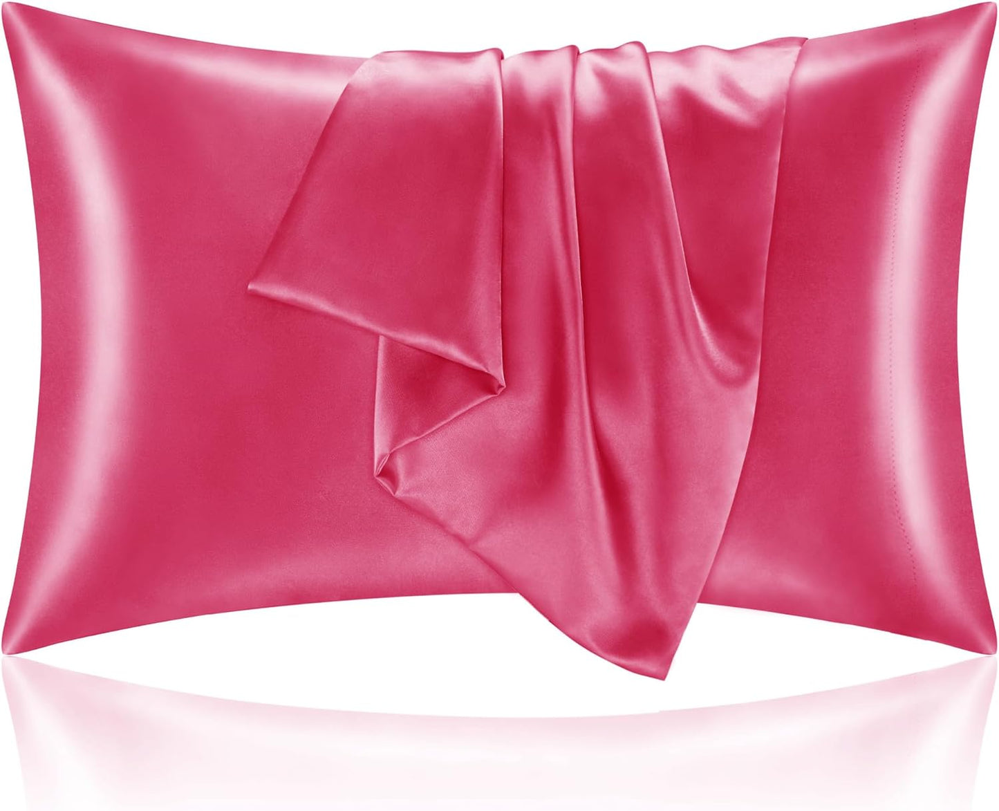 BEDELITE Satin Pillowcase for Hair and Skin, Super Soft and Cooling Similar to Silk Pillow Cases 2 Pack with Envelope Closure, Gift for Women Men(20"x40" King Size, Hot Pink)