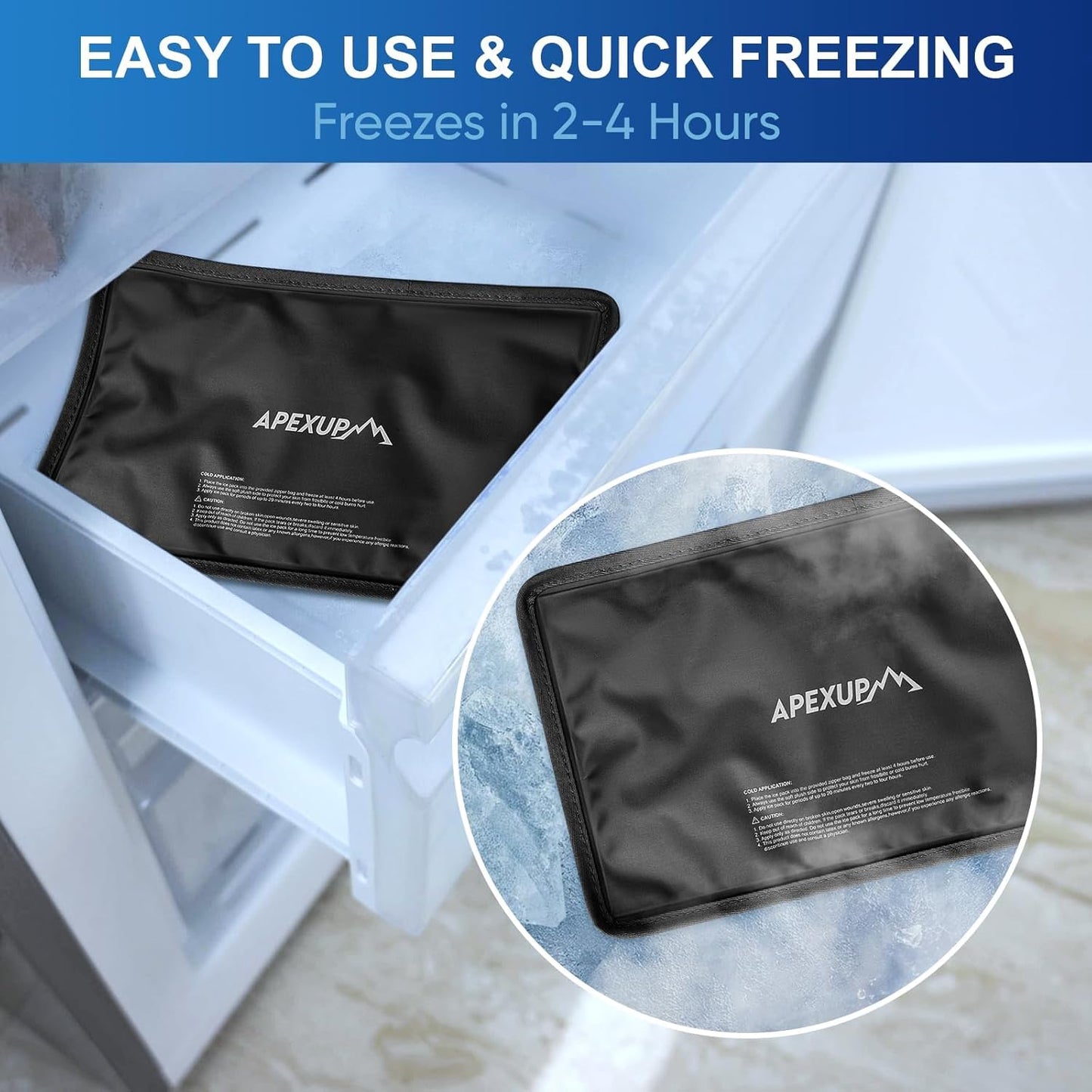 APEXUP Gel Ice Packs for Injuries Reusable, Flexible Double Sided Cold Packs for Injuries, Ice Pack for Knee, Shoulder, Back, Hip, Leg, Arm (Black, S, 1PK)