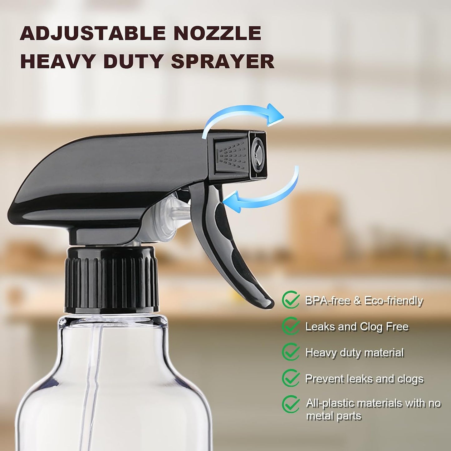 Spray Bottles Plastic Spray Bottle for Hair Mist/Stream Heavy Duty Empty Spray Bottles for Cleaning Solutions, Plants, Cooking (16.9oz-Blackclear+nozzle)