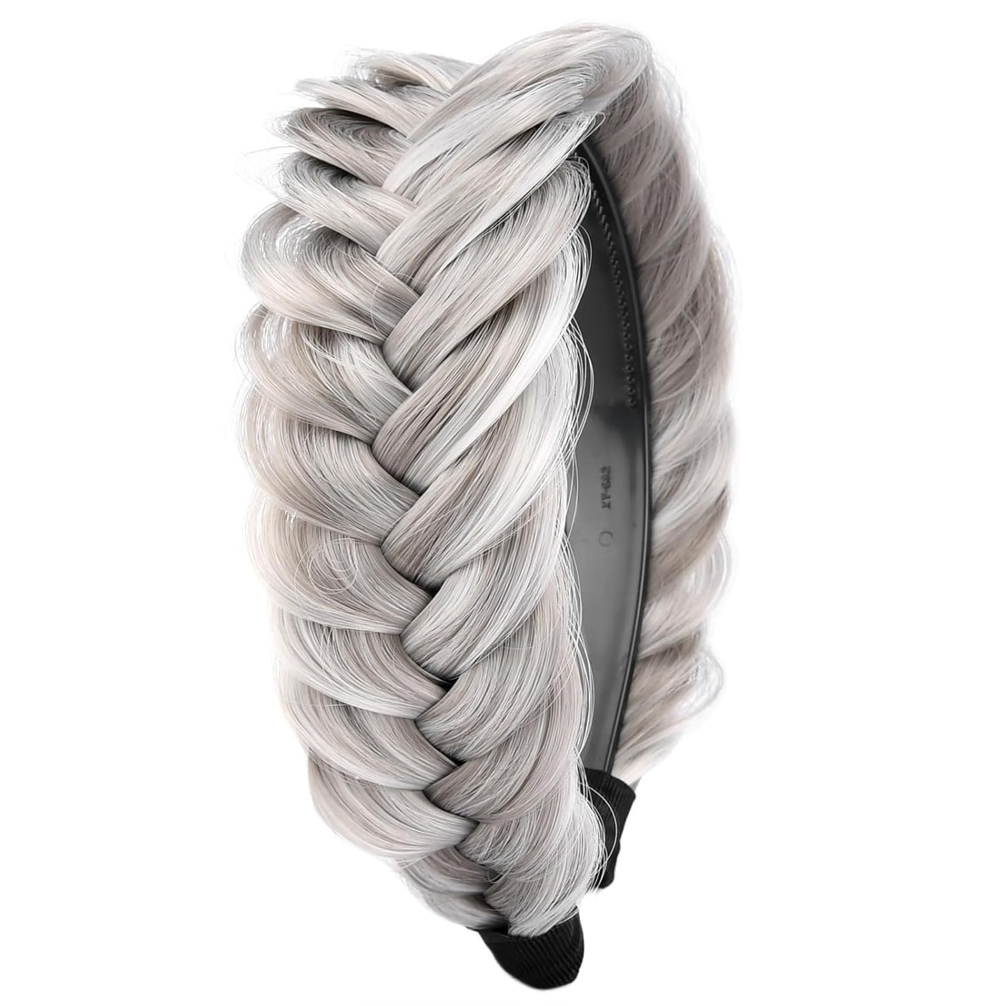 DIGUAN Wide Messy Braided Headband With Teeth Synthetic Hair Plaited Headband High Elasticity Braids Chunky Fishtail Braided Hair Band Hairpiece for Girls Women Beauty Accessory (Smoky Gray)