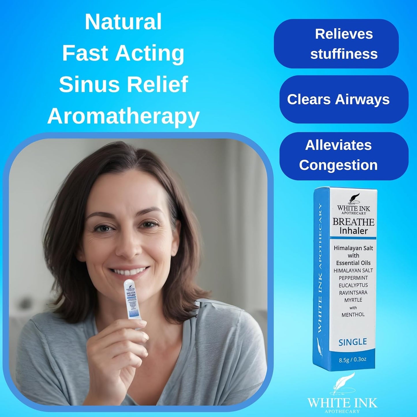 White Ink Breathe | Natural Essential Oil Inhaler Eucalyptus Peppermint | Congestion | Allergy | Focus | Aromatherapy Sinus Relief (1)