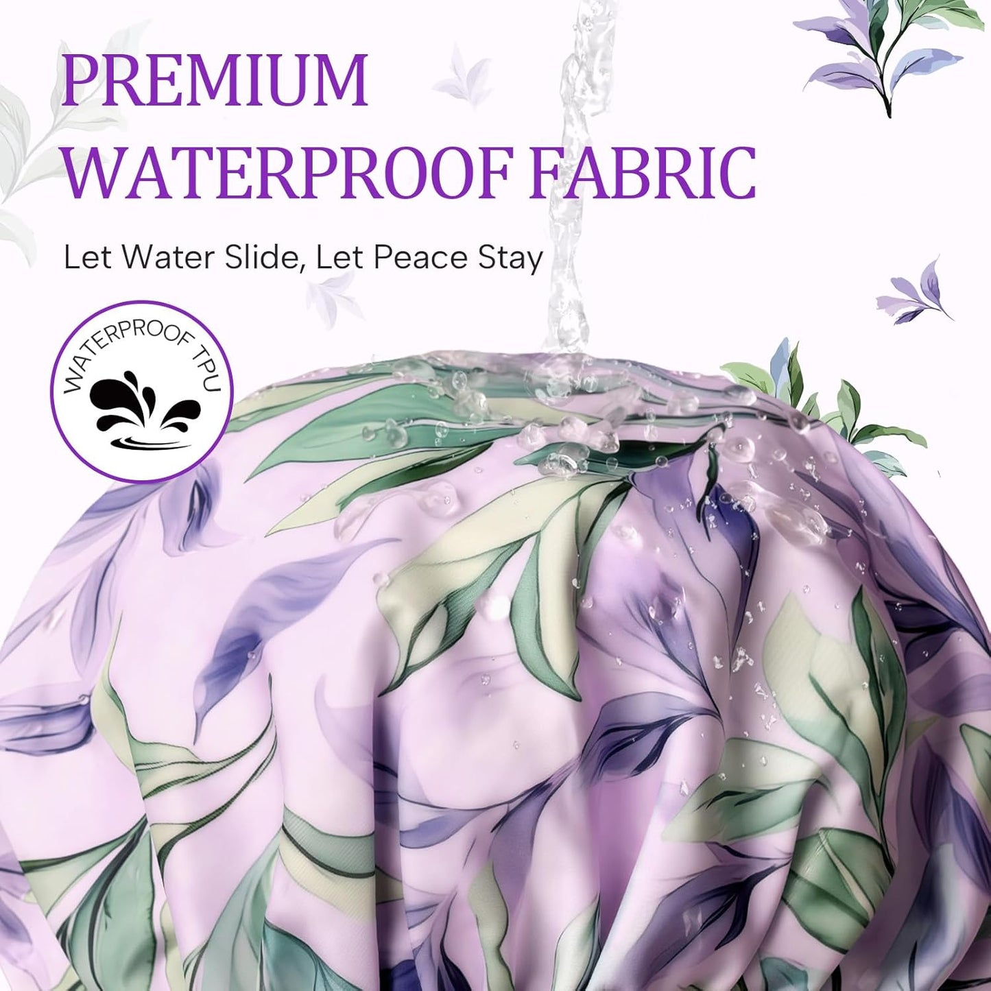 Years calm Shower Caps for Women Reusable Waterproof – Double Layer Elastic Cap with Tropical Botanical Print Shower Cap for Shower, Spa, Travel, Bath & Daily Hair Protection