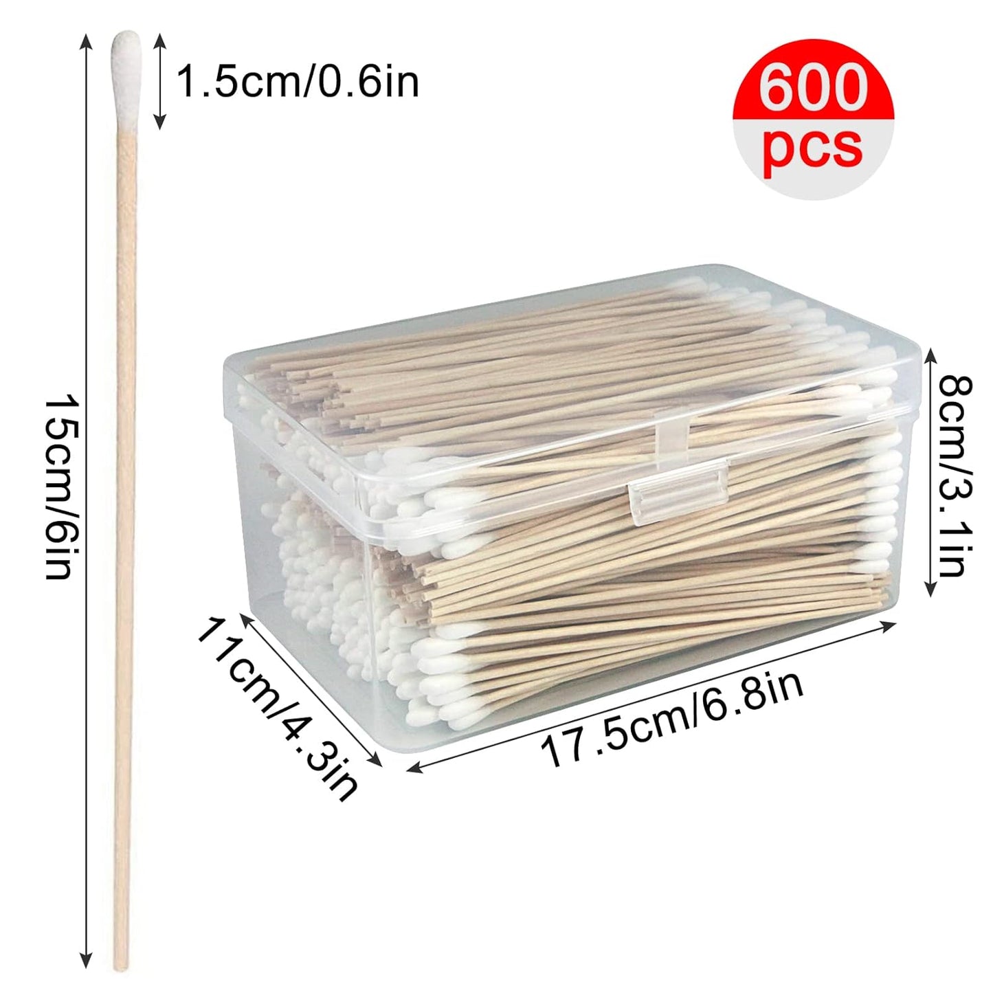 Eyxformula 600 PCS 6 Inch Cotton Swabs with Sturdy Bamboo Sticks – Extra Long, Lint-Free, High Absorbent, Non Sterile Cotton Tipped Applicators for Dog Ear Cleaning, Gun Cleaning, Makeup, Crafts