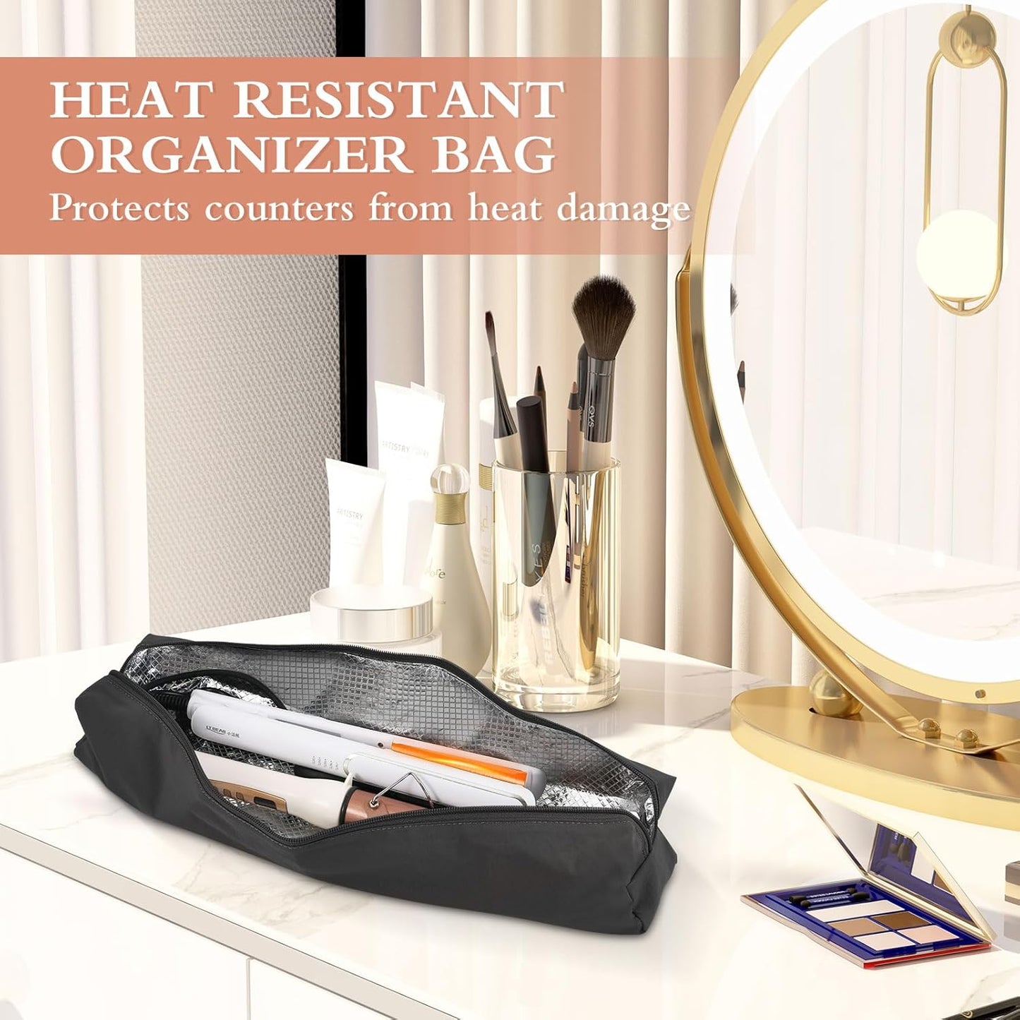 Professional Hot Hair Tools Organizer Bag Portable Travel Heat Resistant Storage Case Pouch for Curling Irons, Flat Irons, Hair Straightener and Styling Tools(17.7" x 3.2"x 3.2")