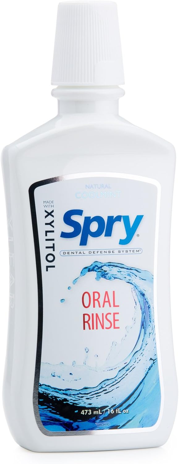Spry Natural Xylitol Mouthwash Fluoride Free with Enamel Support, Gentle Alcohol Oral Rinse, Non-GMO, Coolmint - 16 fl oz (Pack of 1)