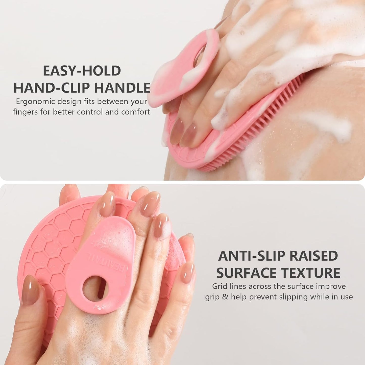 Silicone Body and Face Scrubber Set 5 Pack, BEAUTAIL Shower Bath Scrubber, Gentle Exfoliating Brush for Women Men Sensitive Skin, More Hygienic Than Traditional Loofah, Long Lasting, Pink+Blue+Gray