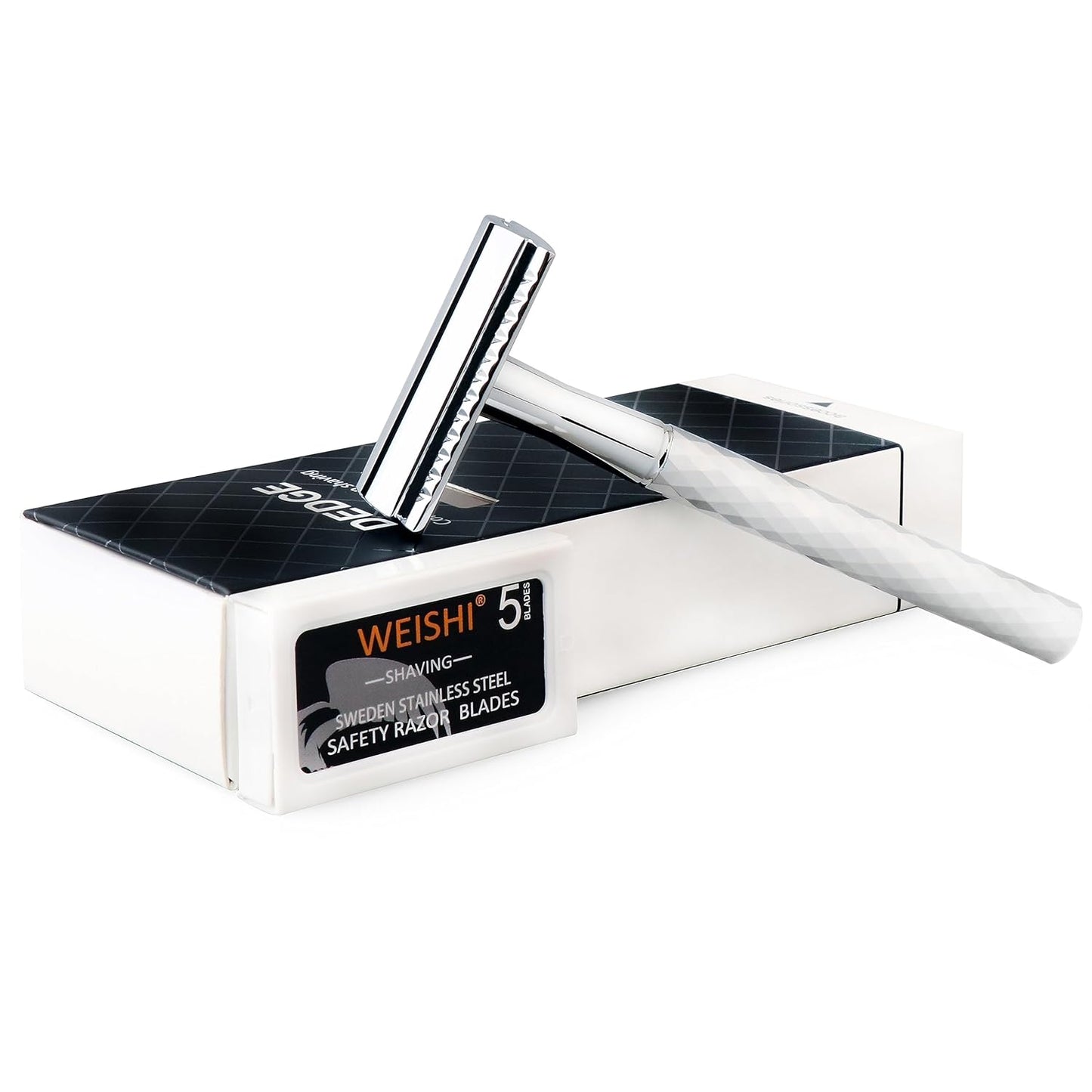 DEDGE Double Edge Eco Safety Razor Single Blade Razor for Women, Reusable Razor, with 5 Premium Razor Blades (Twinkling Silver)