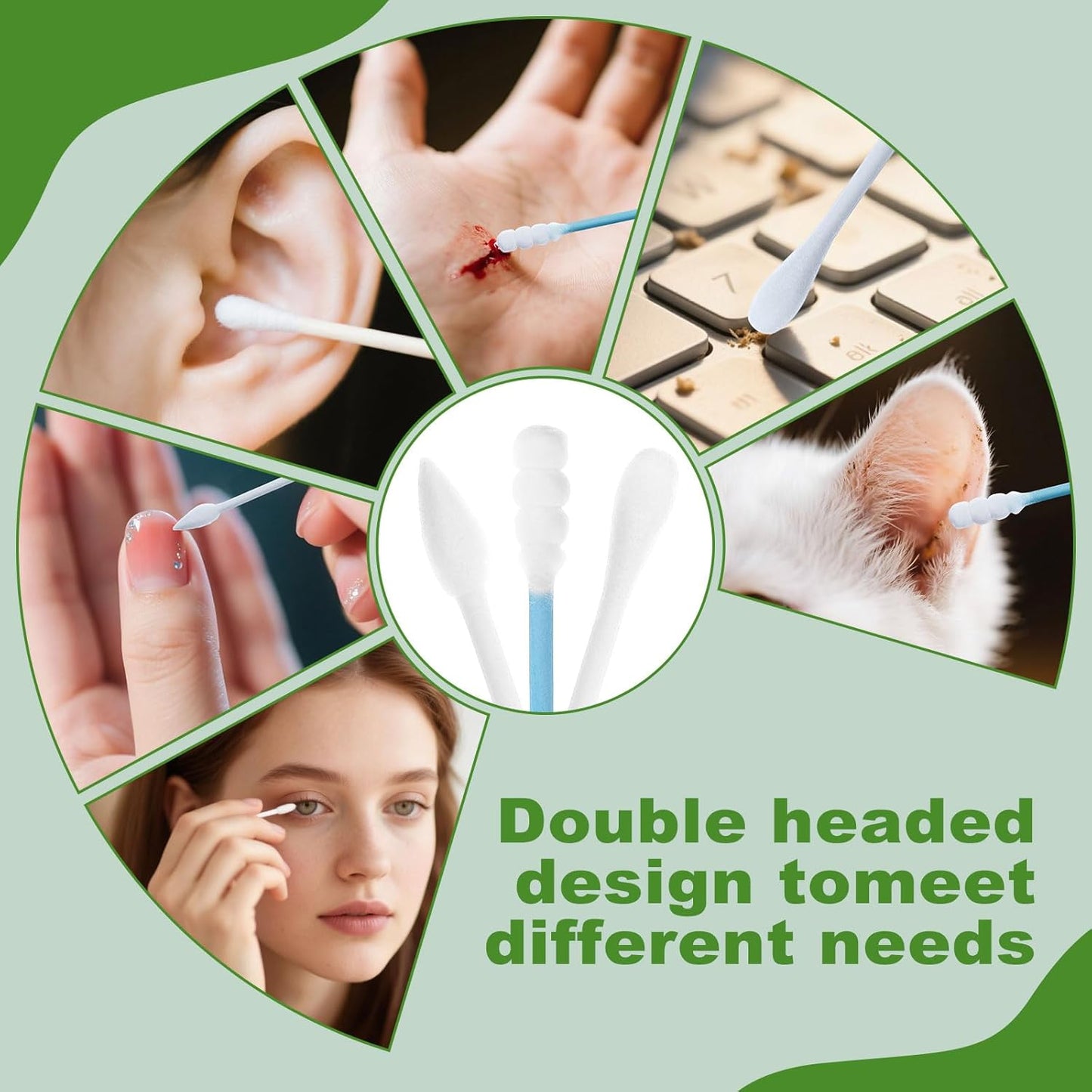 Cotton Swabs Individually Wrapped Travel Cotton Swabs, Cotton Stick Spiral Pointed Cotton Swab, Round Tip Cotton Swab, Double Tipped Cotton Swabs for Ear Makeup Cleaning Care (500 Count)