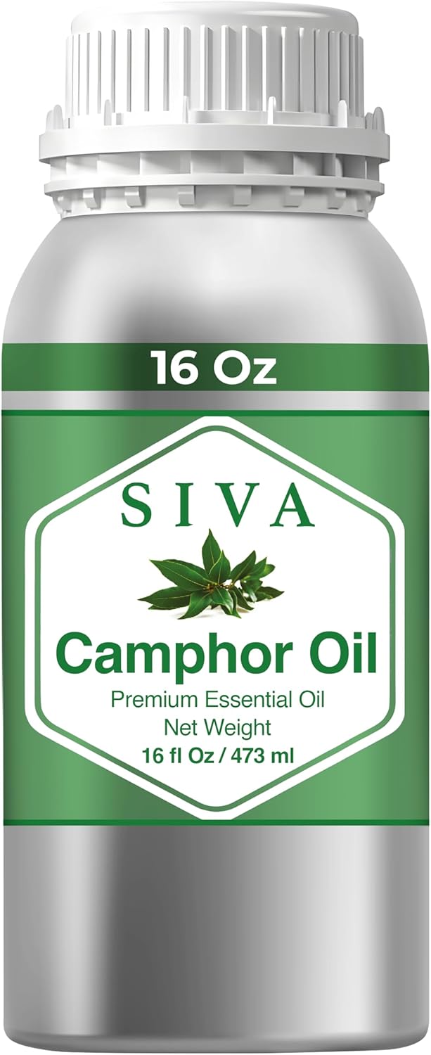 Siva Camphor Essential Oil - 16 Fl Oz – Natural Camphor Oil - for Diffuser, Face, Skin Care, Aromatherapy, Hair Care, Scalp and Body Massage